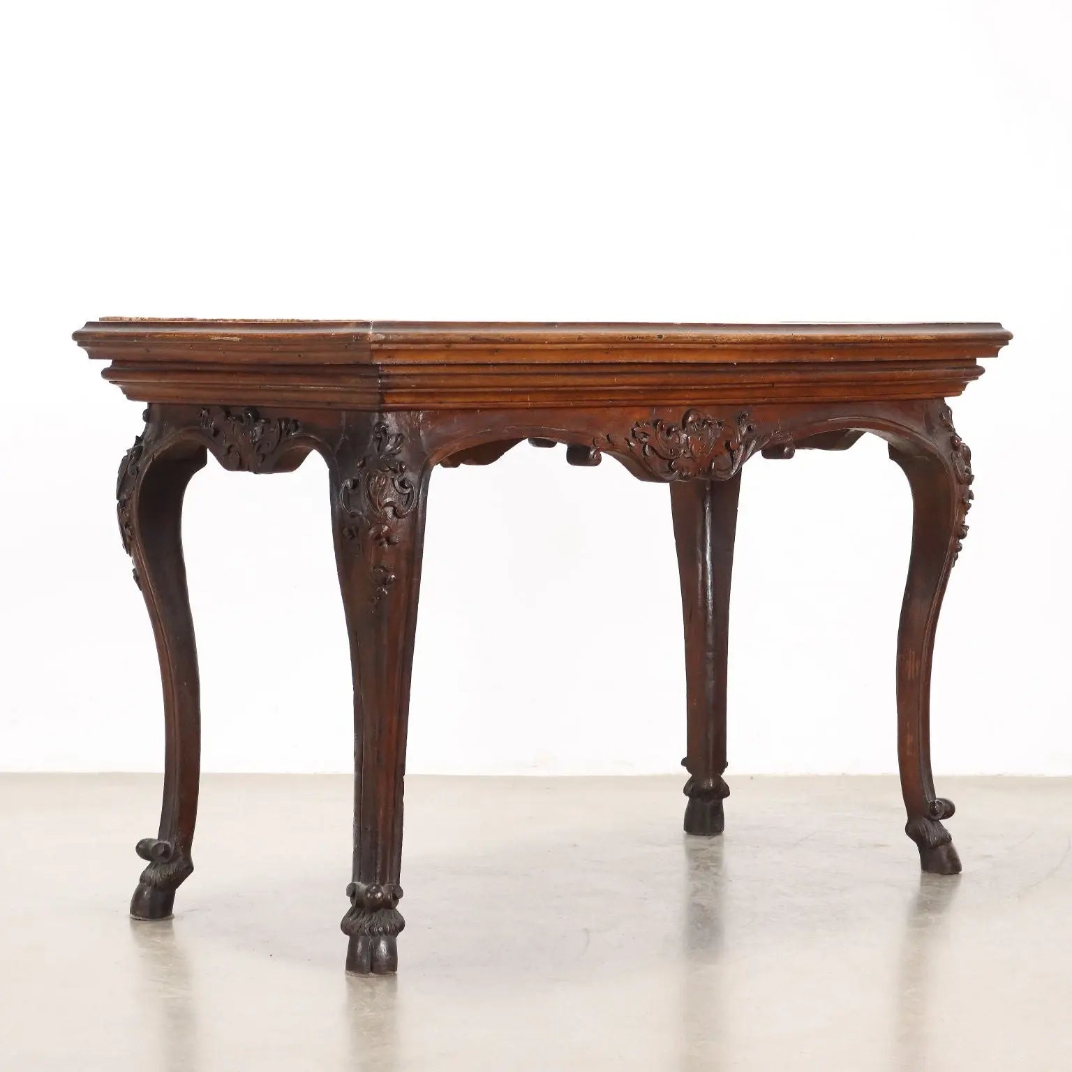 Baroque Walnut and Marble Table, Italy 17th Century