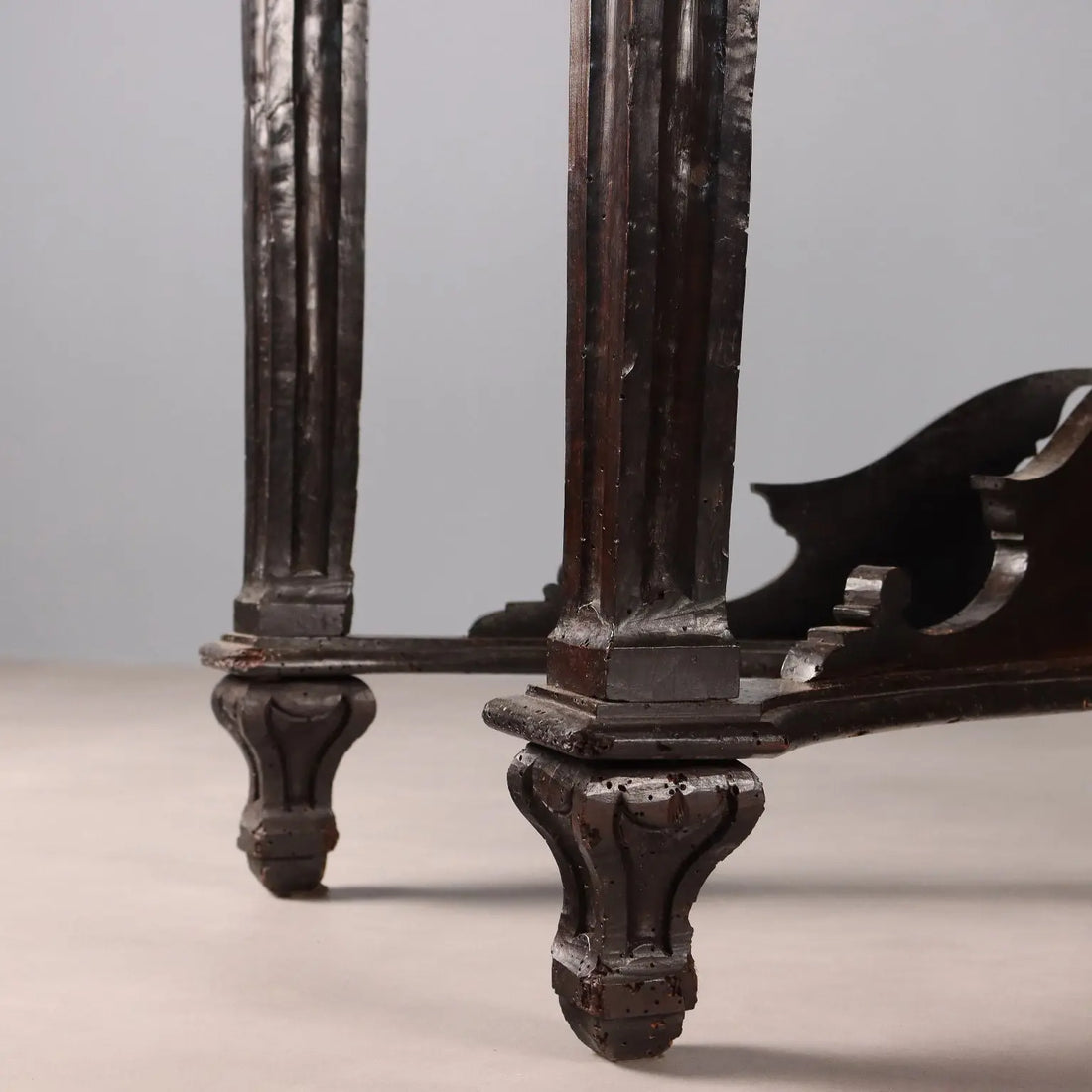 Antique Walnut Table with Leaf Carvings Ebonized Scagliola Top - Tuscany Late 17th Century | Antiques | Tables