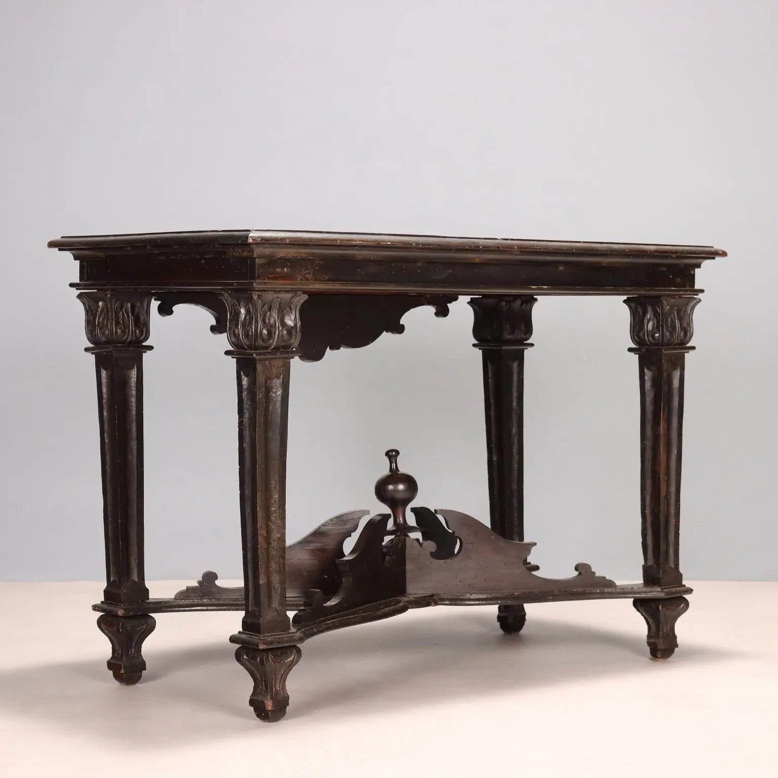 Antique Walnut Table with Leaf Carvings Ebonized Scagliola Top - Tuscany Late 17th Century | Antiques | Tables