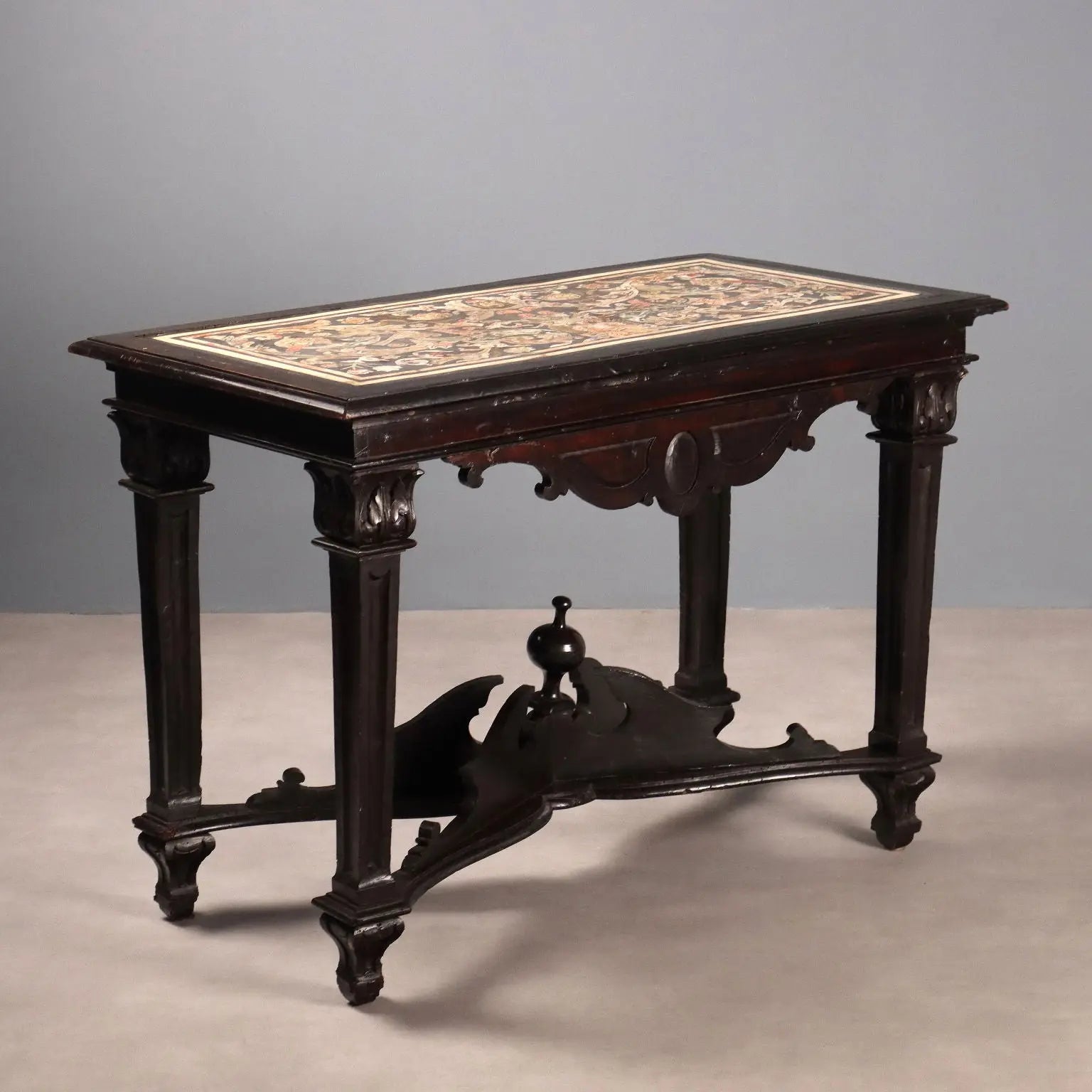 Antique Walnut Table with Leaf Carvings Ebonized Scagliola Top - Tuscany Late 17th Century | Antiques | Tables