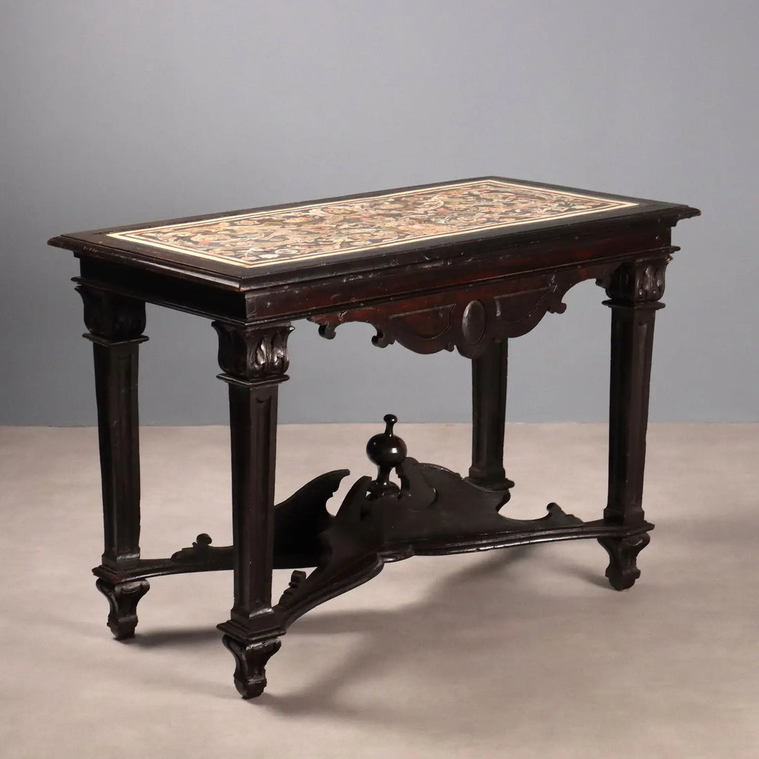 Antique Walnut Table with Leaf Carvings Ebonized Scagliola Top - Tuscany Late 17th Century | Antiques | Tables