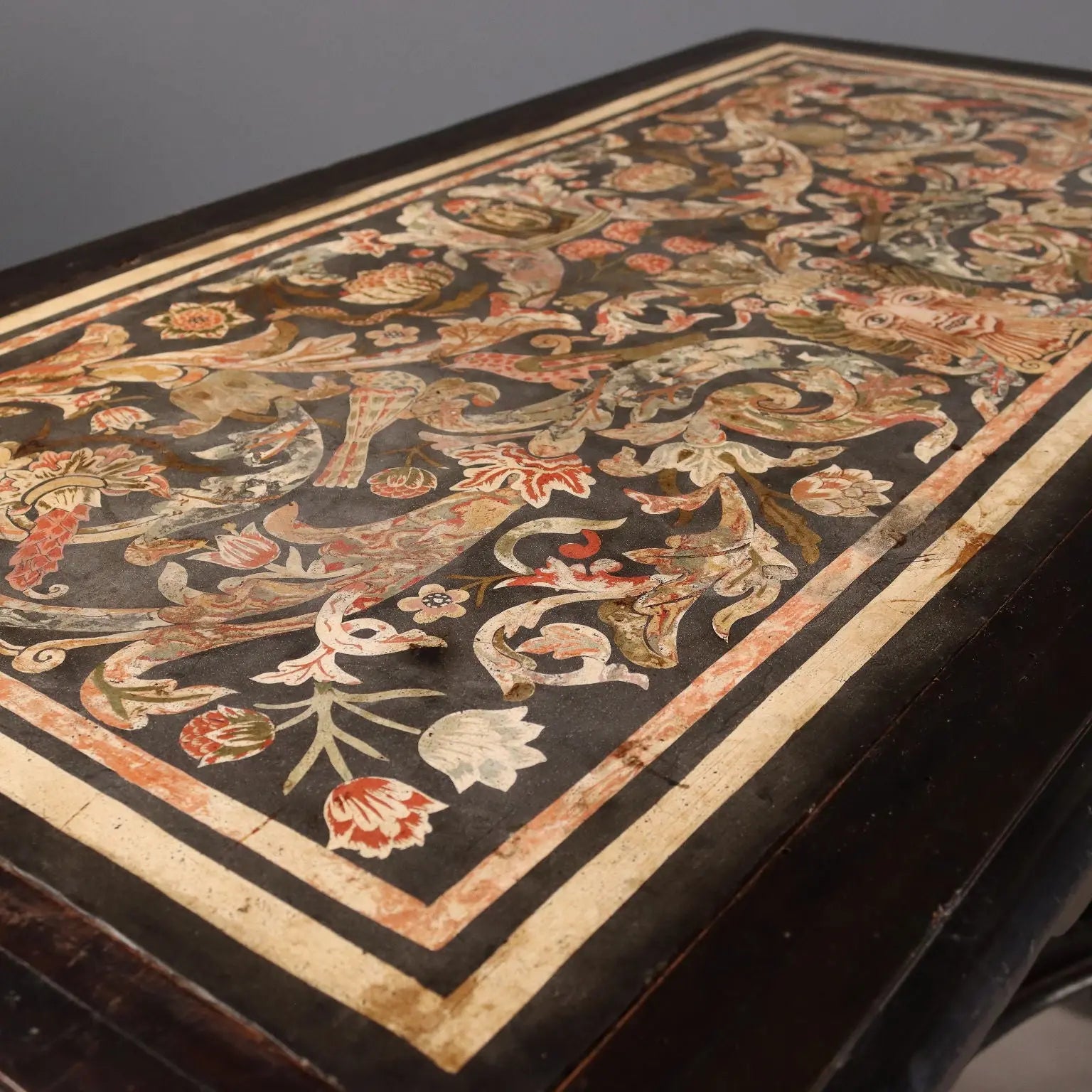 Antique Walnut Table with Leaf Carvings Ebonized Scagliola Top - Tuscany Late 17th Century | Antiques | Tables