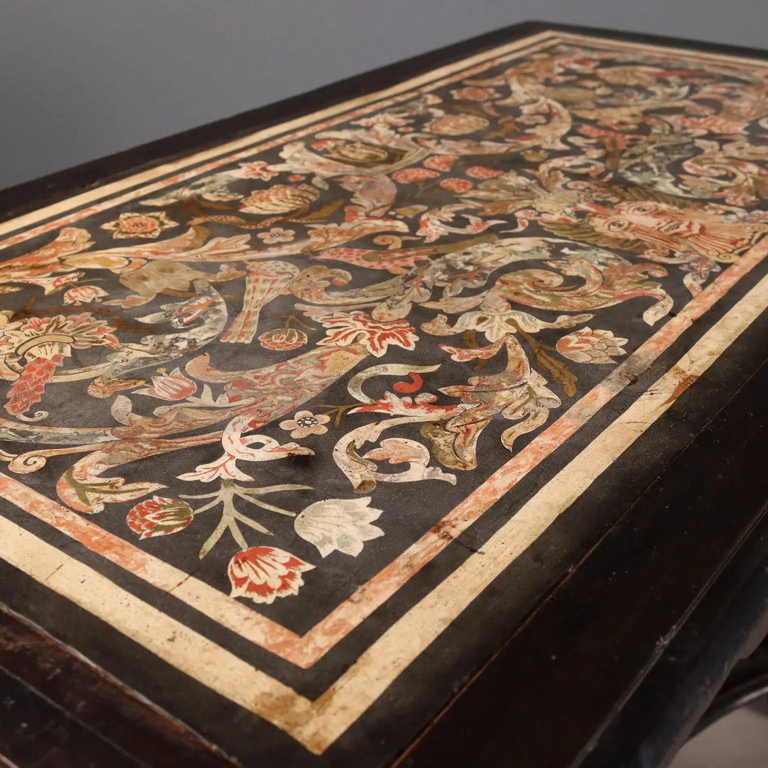 Antique Walnut Table with Leaf Carvings Ebonized Scagliola Top - Tuscany Late 17th Century | Antiques | Tables