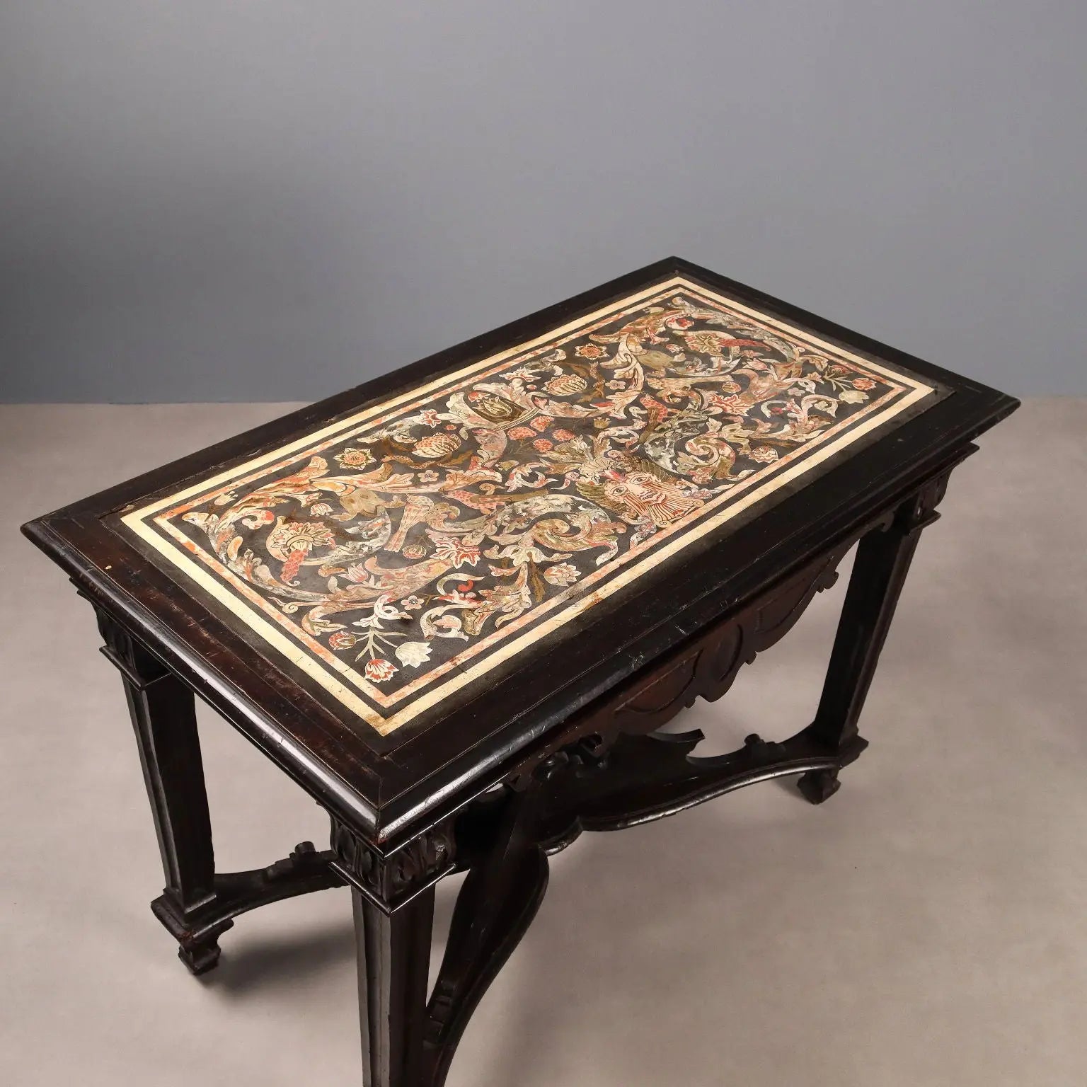 Antique Walnut Table with Leaf Carvings Ebonized Scagliola Top - Tuscany Late 17th Century | Antiques | Tables