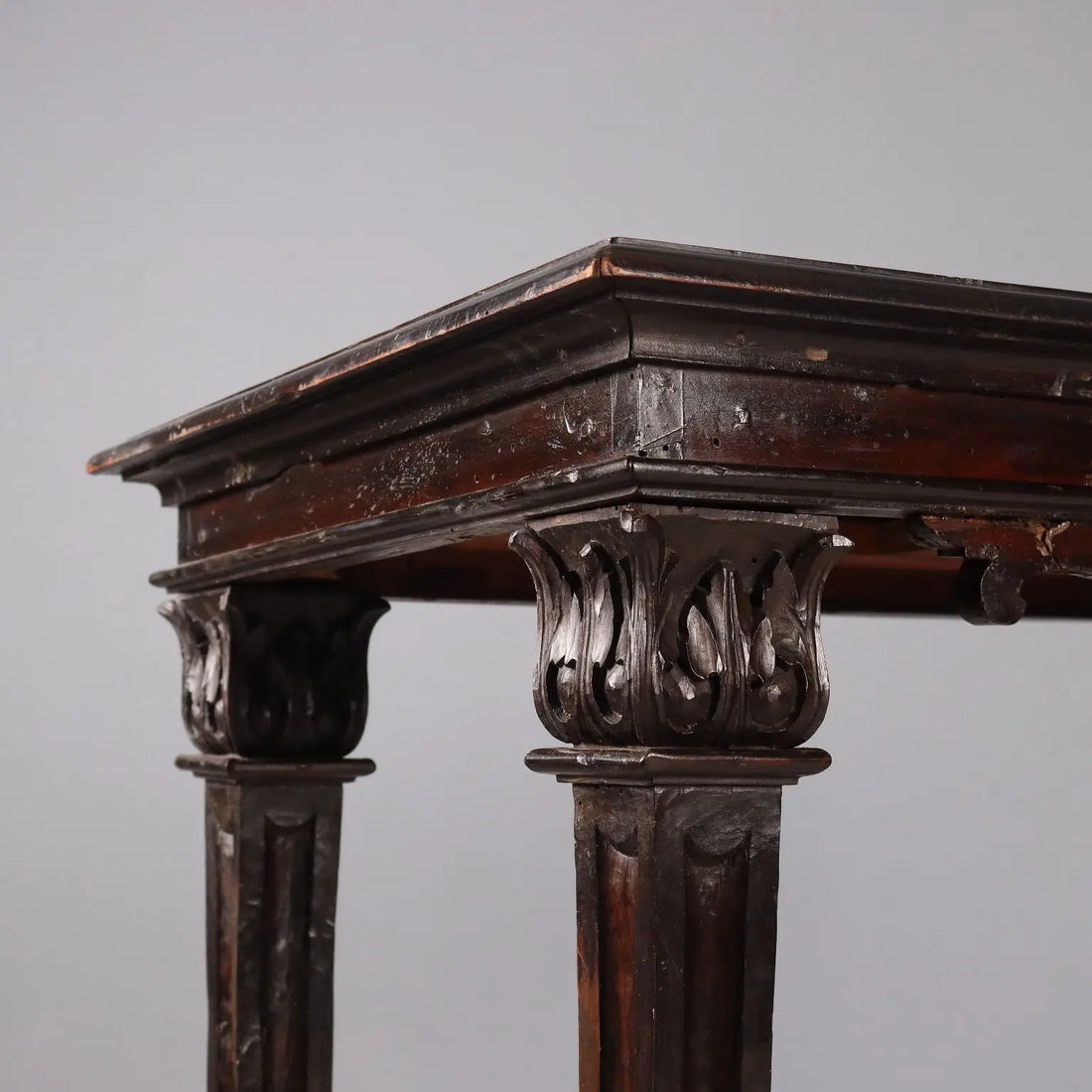 Antique Walnut Table with Leaf Carvings Ebonized Scagliola Top - Tuscany Late 17th Century | Antiques | Tables