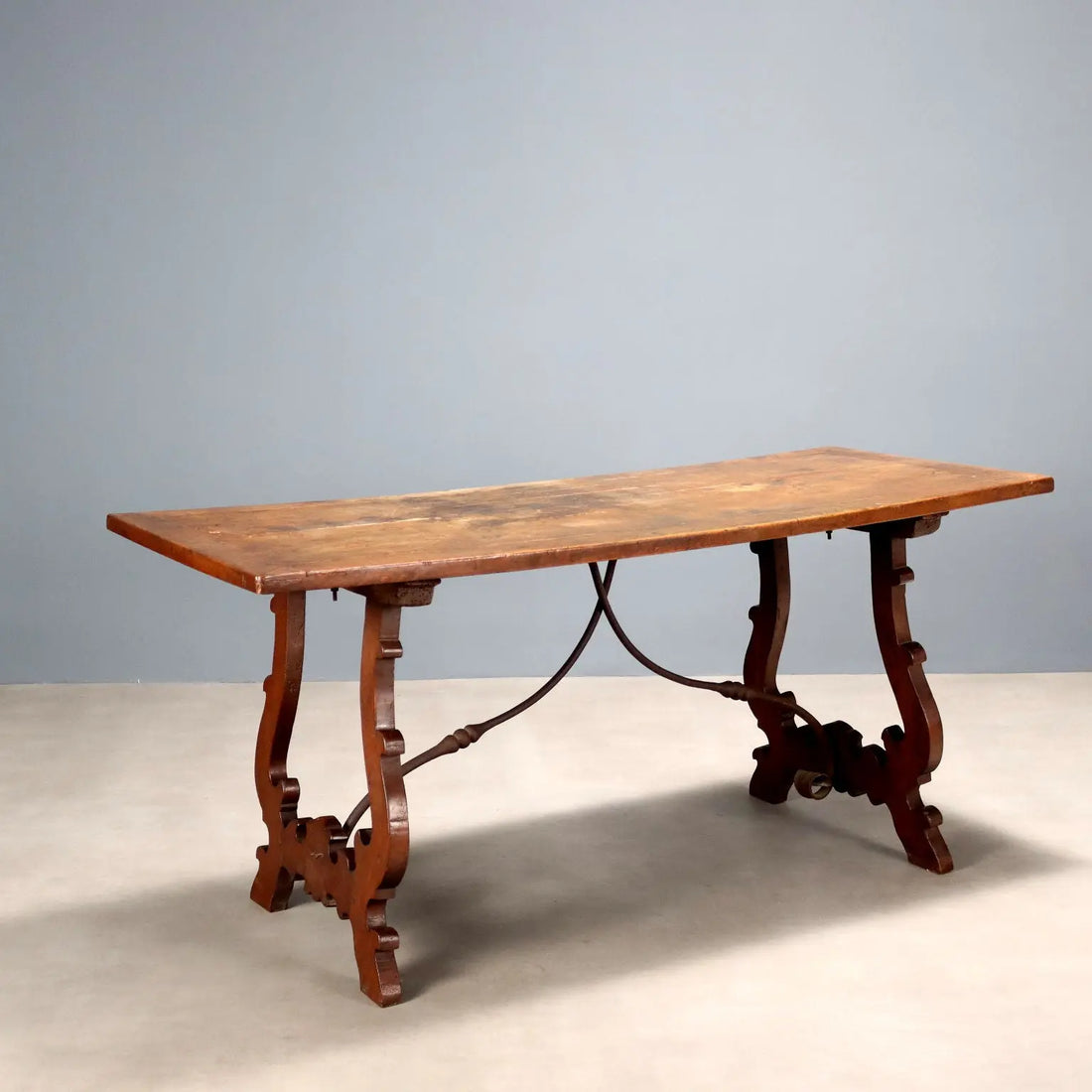 Antique Refectory Table Walnut Wrought Iron Italy XX Century - Italy, XX Century | Antiques | Tables
