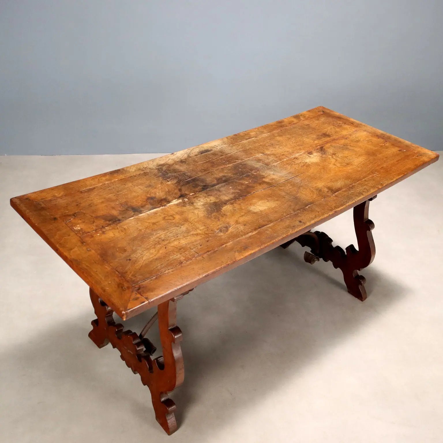 Antique Refectory Table Walnut Wrought Iron Italy XX Century - Italy, XX Century | Antiques | Tables