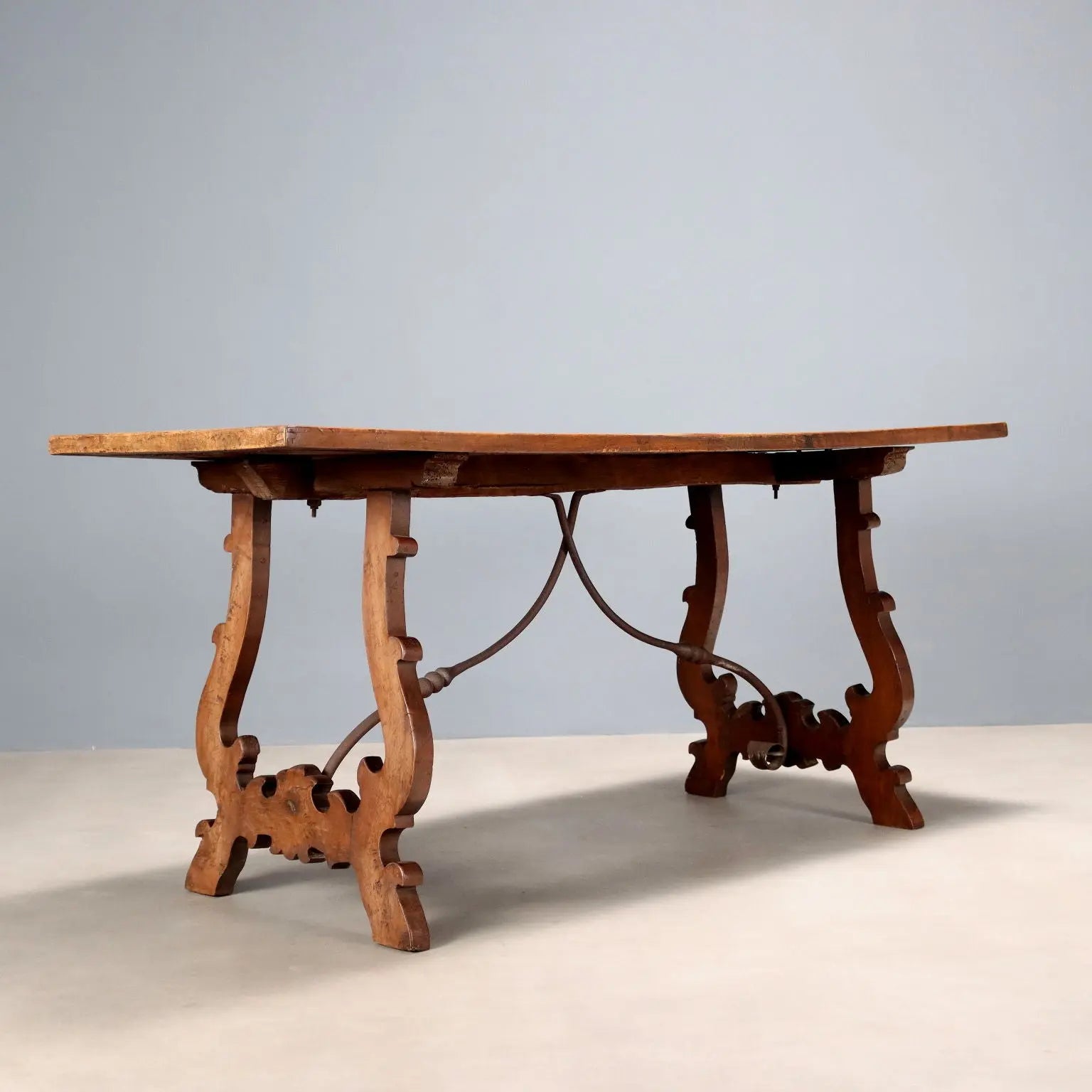 Antique Refectory Table Walnut Wrought Iron Italy XX Century - Italy, XX Century | Antiques | Tables