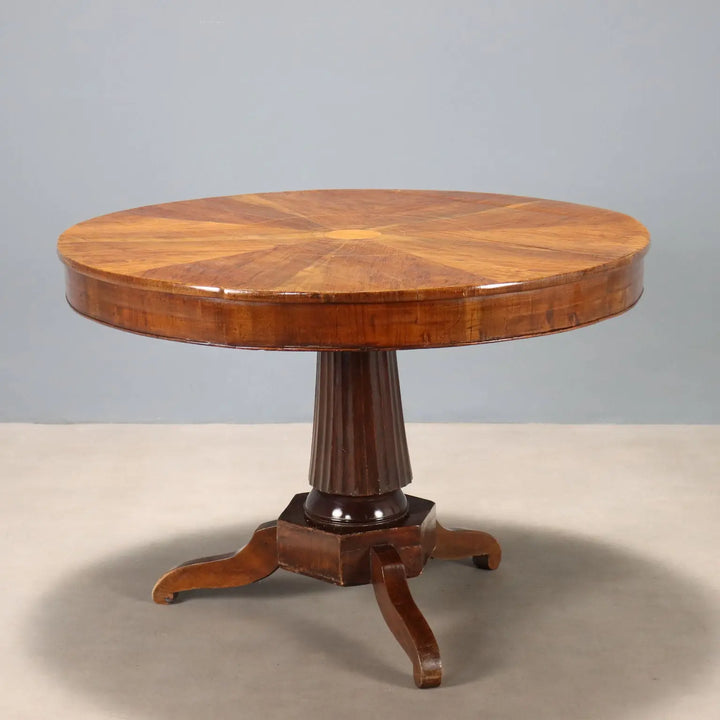 Antique Round Table Walnut Inlays Drawer Italy XIX Century - Italy, XIX Century | Antiques | Tables