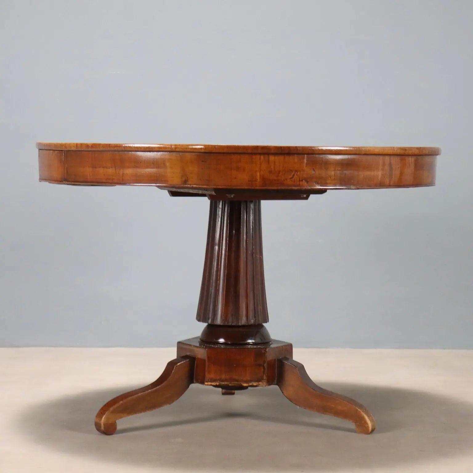 Antique Round Table Walnut Inlays Drawer Italy XIX Century - Italy, XIX Century | Antiques | Tables