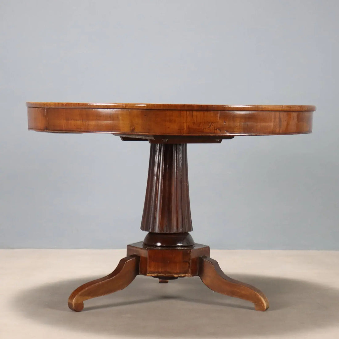 Antique Round Table Walnut Inlays Drawer Italy XIX Century - Italy, XIX Century | Antiques | Tables