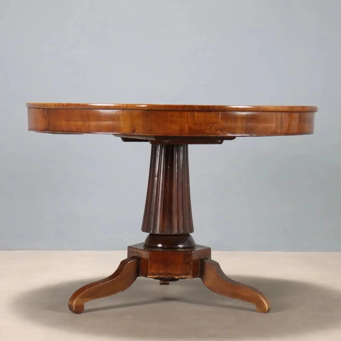 Antique Round Table Walnut Inlays Drawer Italy XIX Century - Italy, XIX Century | Antiques | Tables