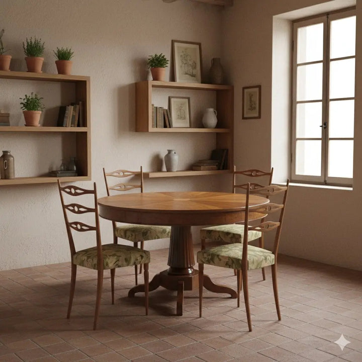 Antique Round Table Walnut Inlays Drawer Italy XIX Century - Italy, XIX Century | Antiques | Tables