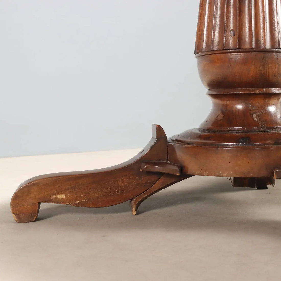 Antique Round Table Walnut Drawers Italy XIX Century