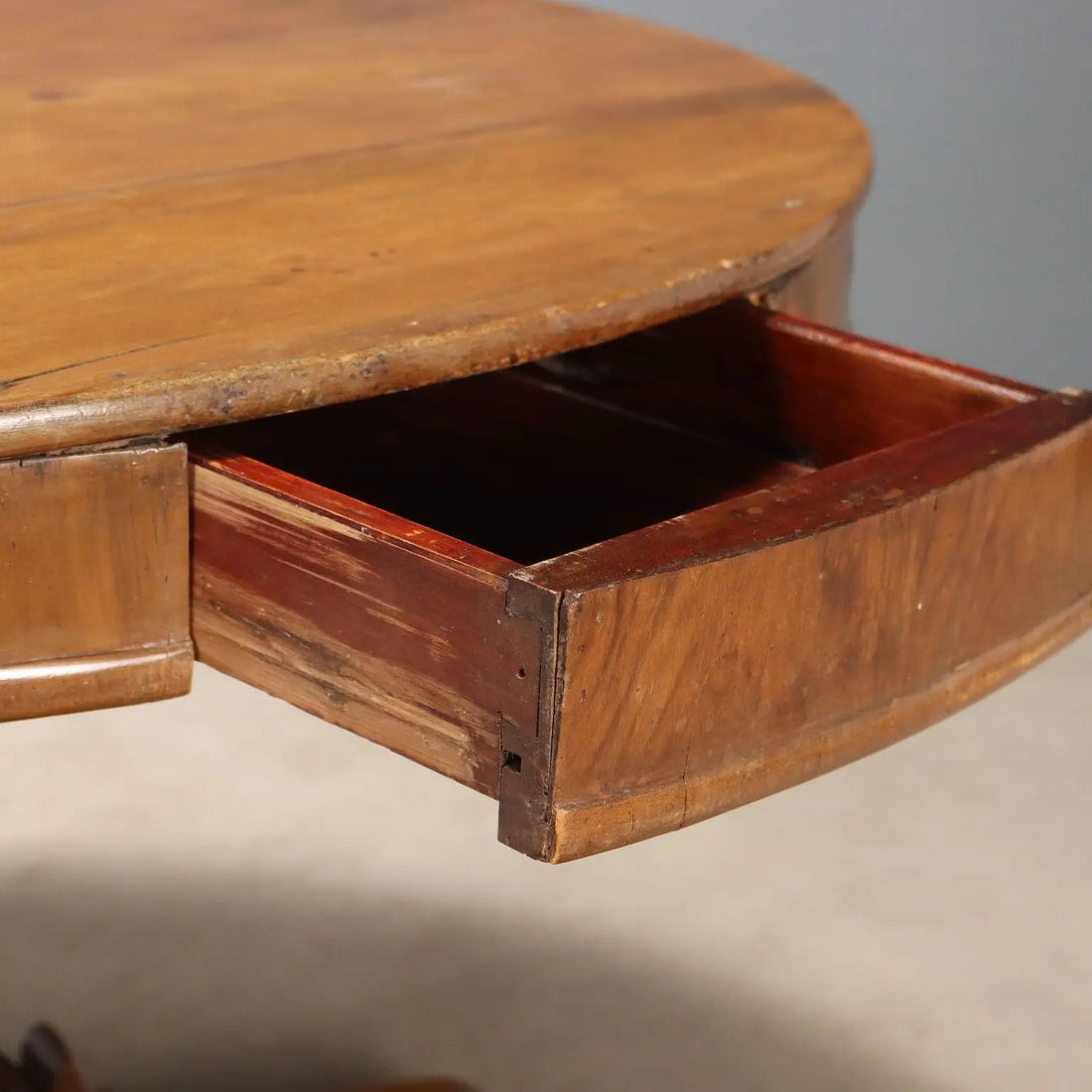Antique Round Table Walnut Drawers Italy XIX Century