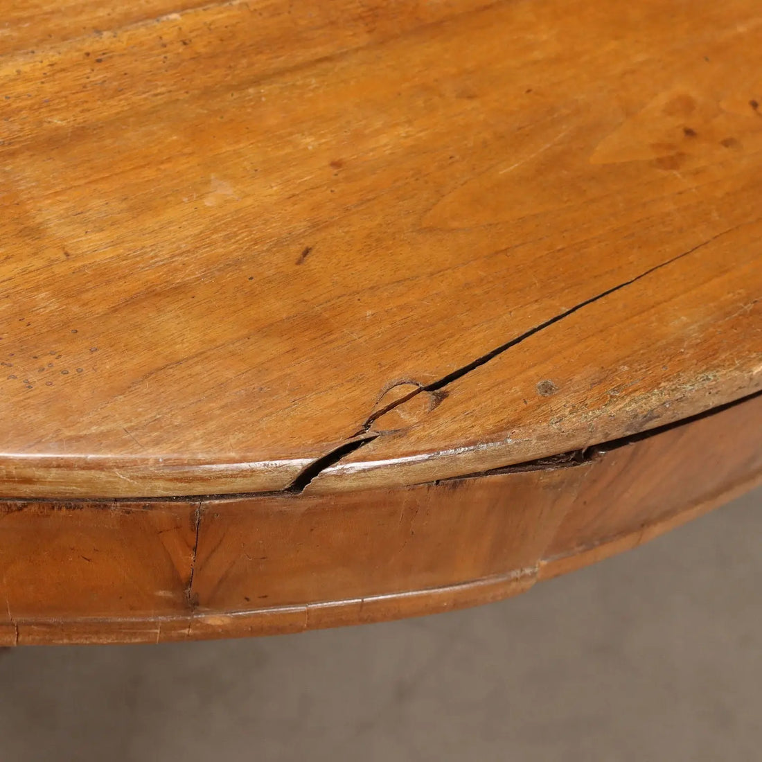 Antique Round Table Walnut Drawers Italy XIX Century