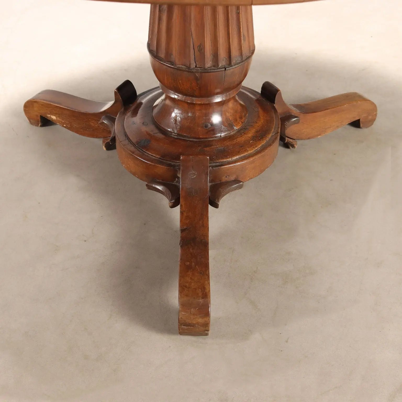 Antique Round Table Walnut Drawers Italy XIX Century