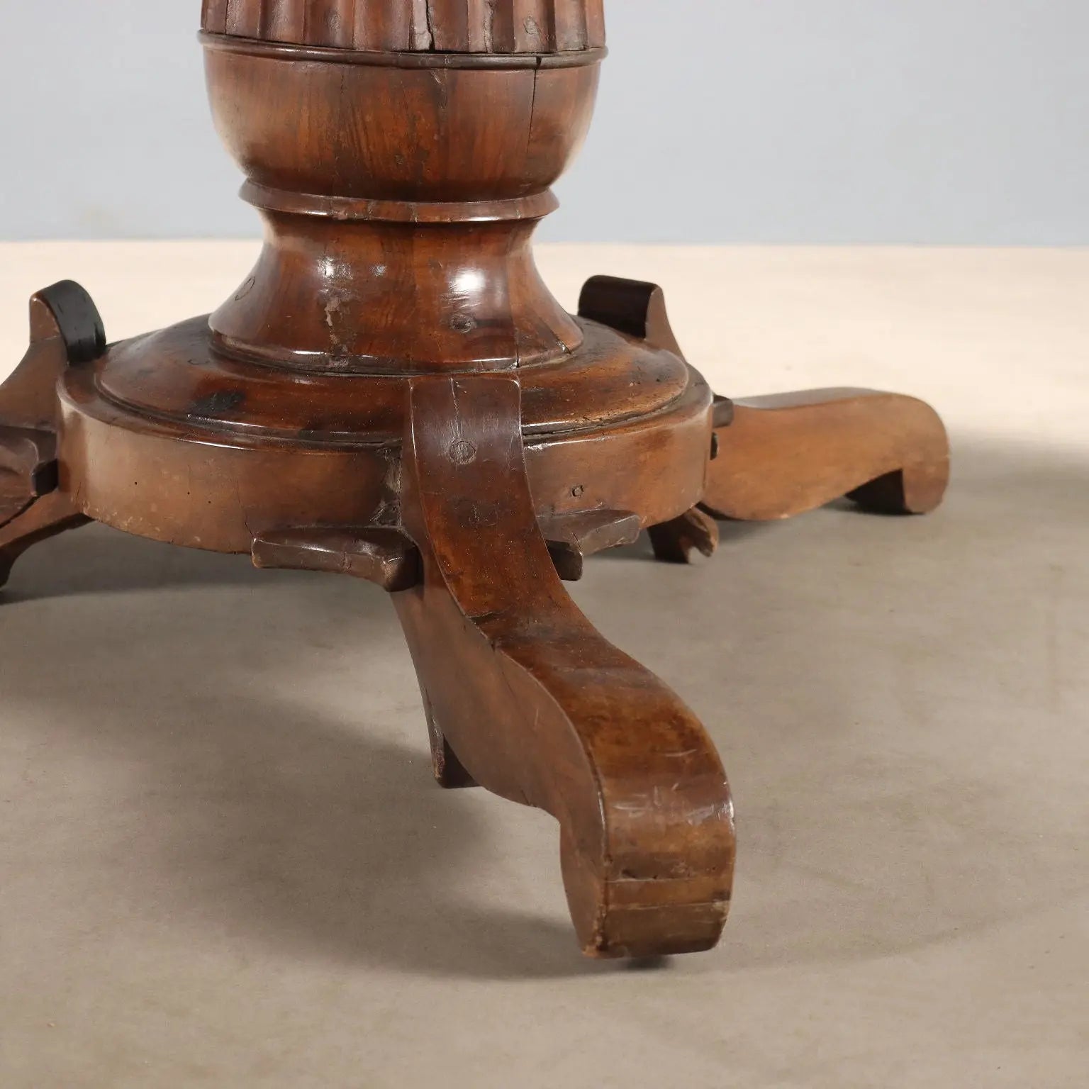 Antique Round Table Walnut Drawers Italy XIX Century