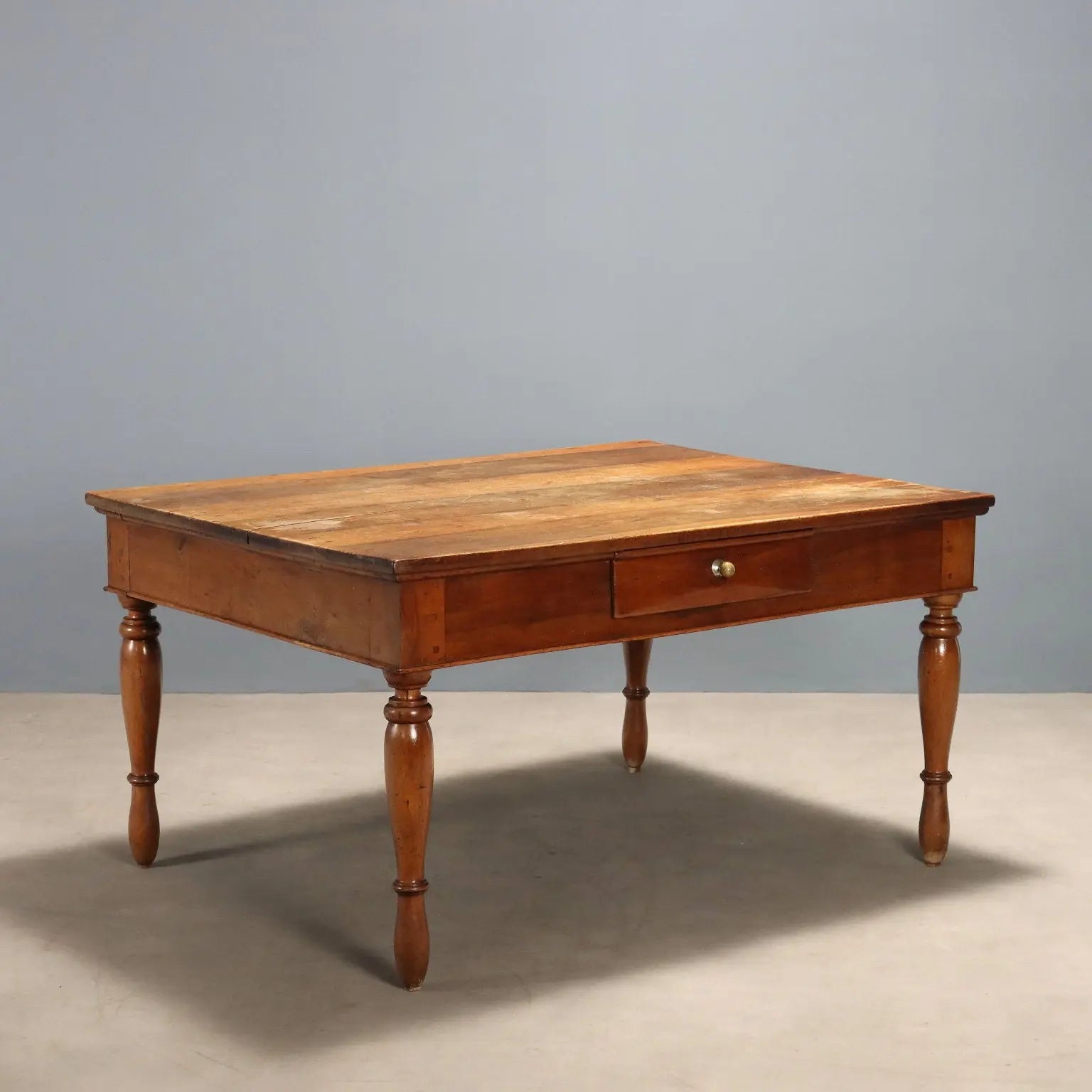 Antique Table Walnut Poplar with Drawer Italy XIX Century