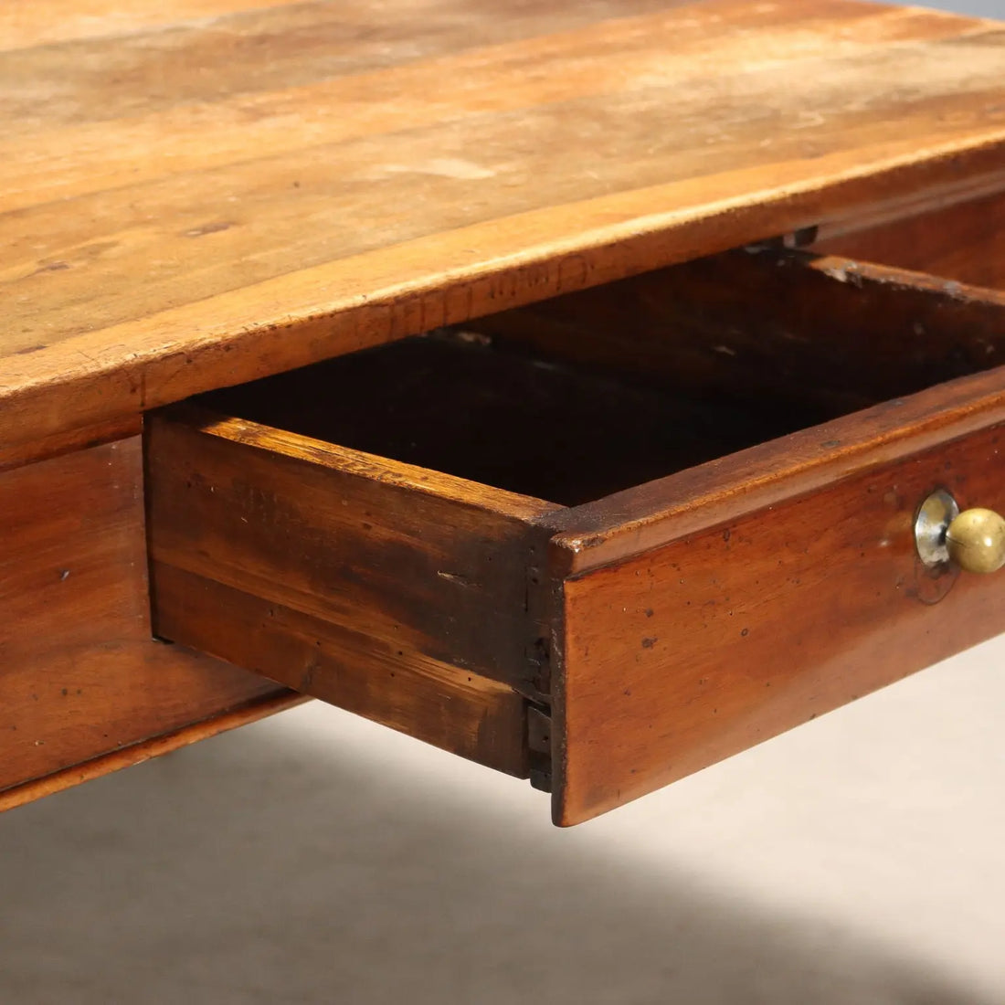 Antique Table Walnut Poplar with Drawer Italy XIX Century