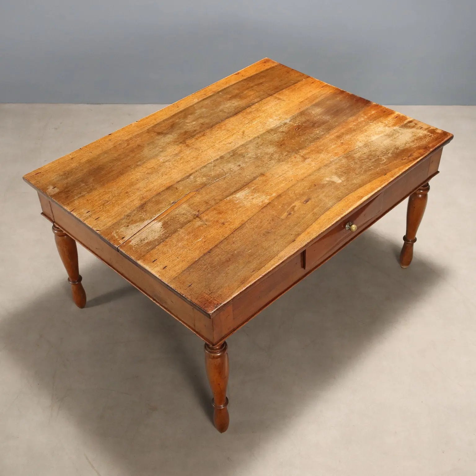 Antique Table Walnut Poplar with Drawer Italy XIX Century