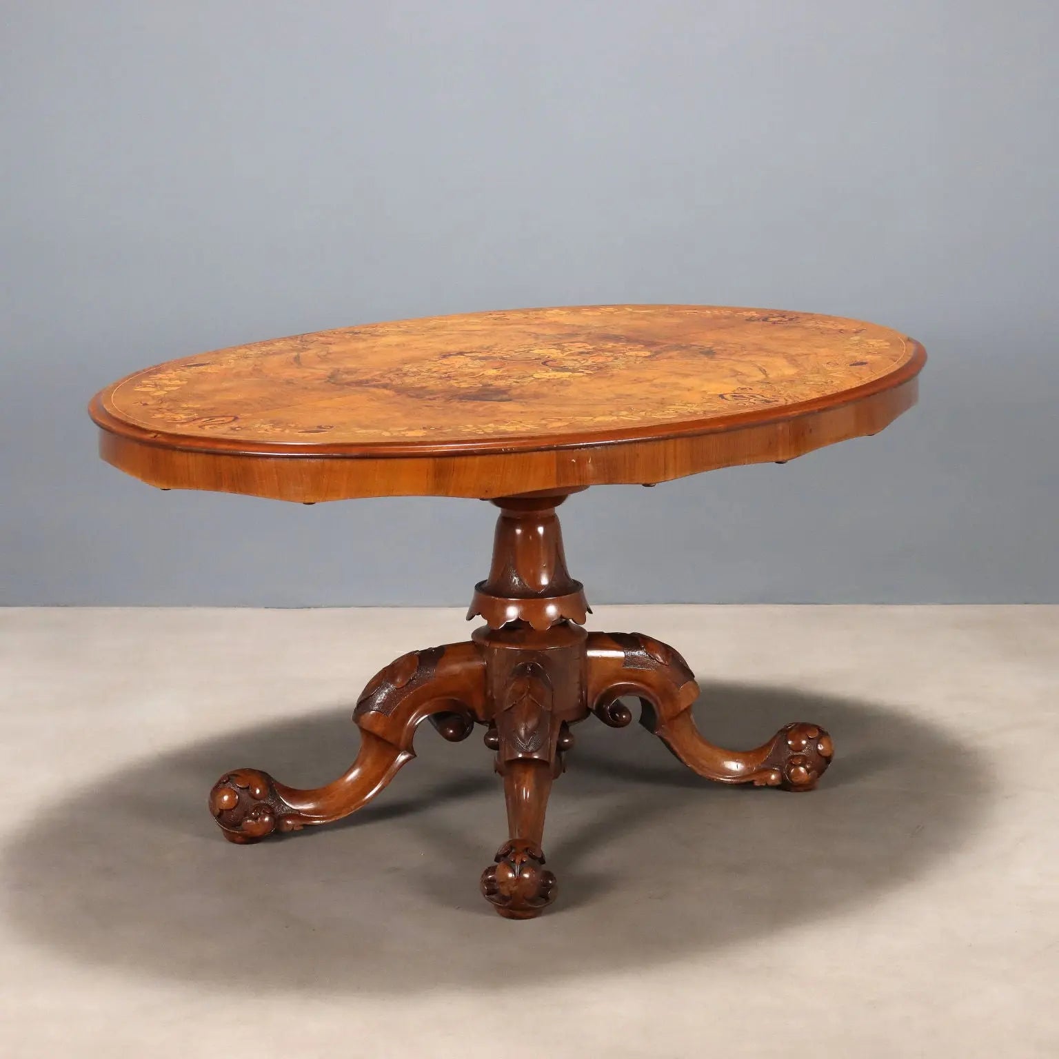 Antique Table Oval Top Mahogany Burl Inlays United Kingdom '800