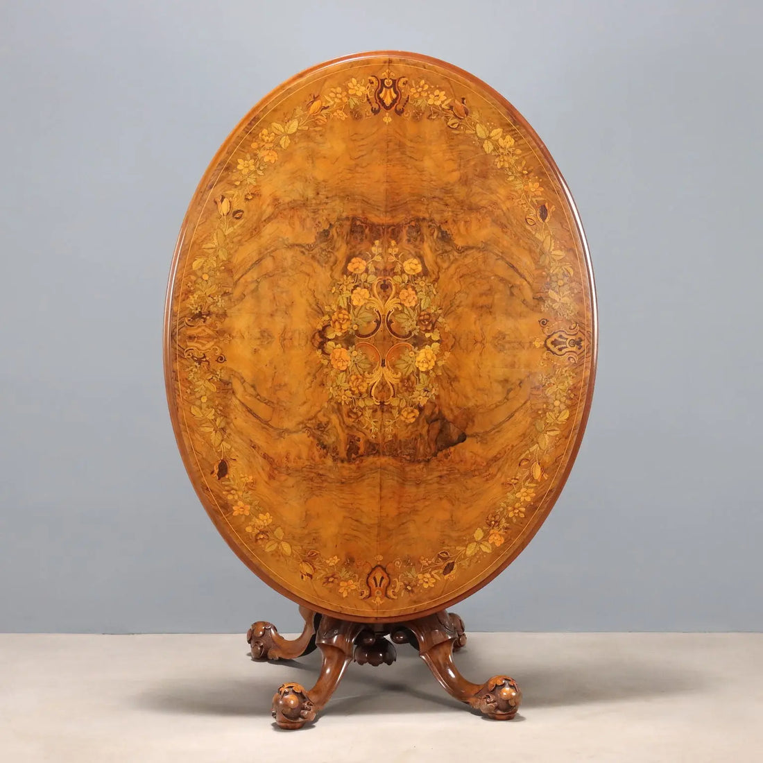 Antique Table Oval Top Mahogany Burl Inlays United Kingdom '800
