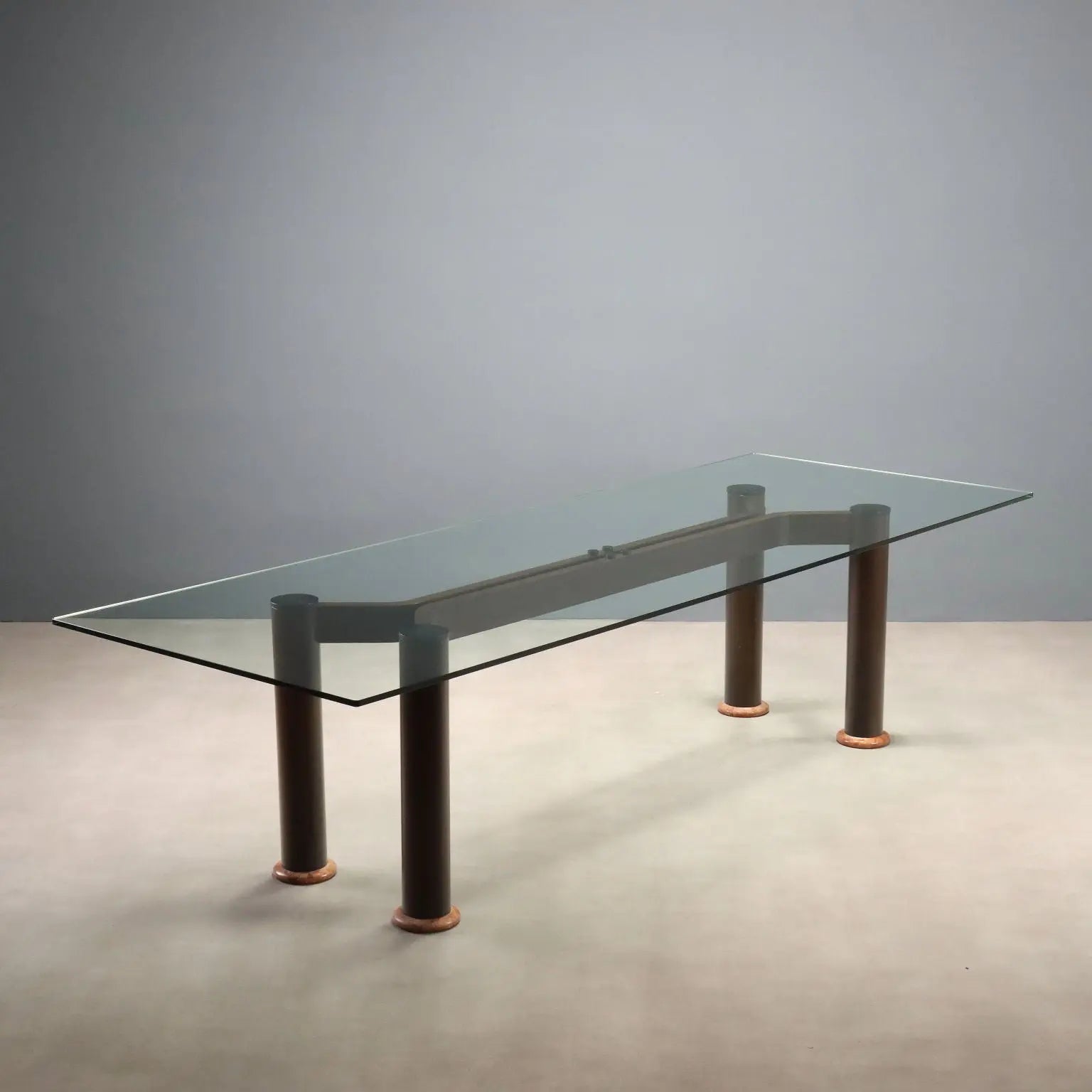 Great Vintage Table Glass Top Wood Marble Design Italy 1980s