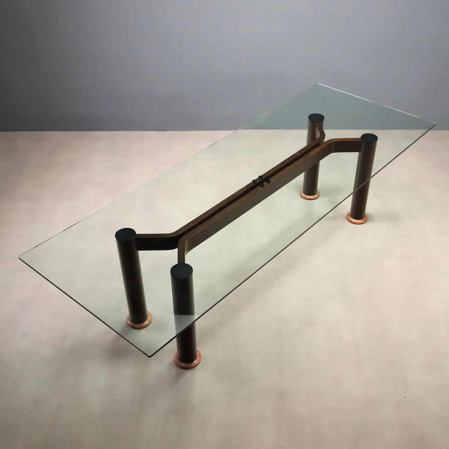 Great Vintage Table Glass Top Wood Marble Design Italy 1980s