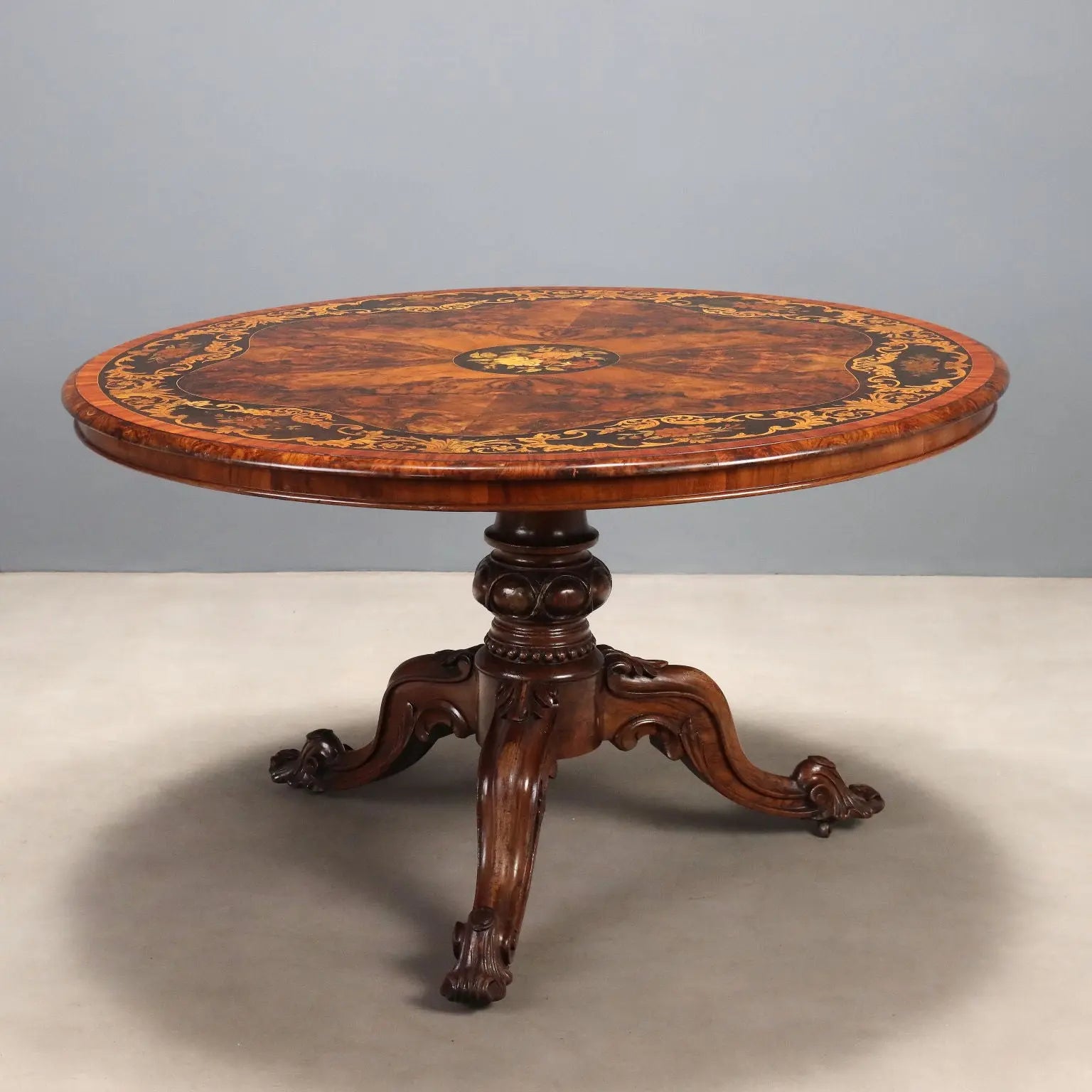 Antique Table Walnut Bois de Rose Floral Inlays Netherlands XIX Century