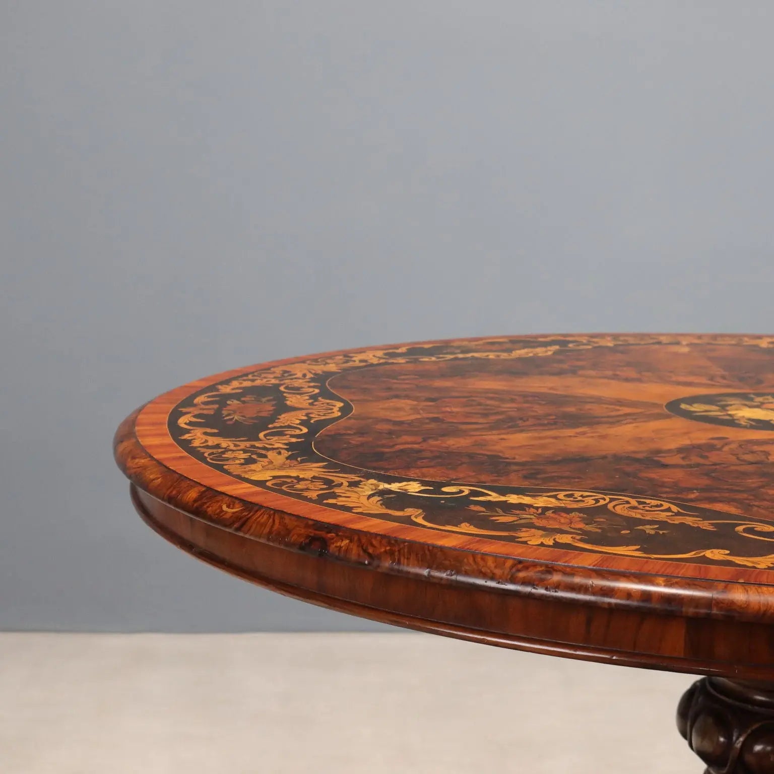 Antique Table Walnut Bois de Rose Floral Inlays Netherlands XIX Century