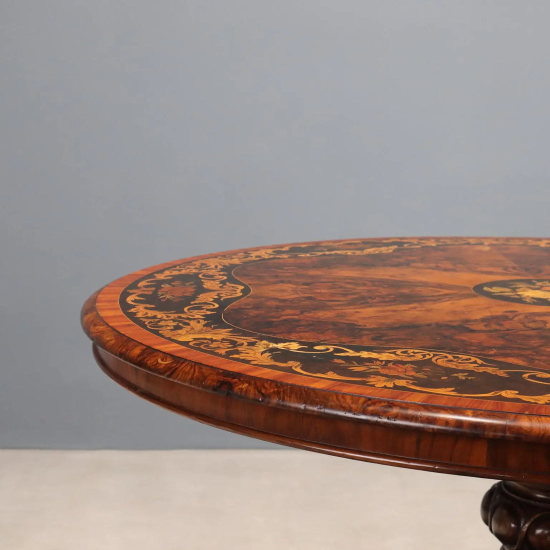 Antique Table Walnut Bois de Rose Floral Inlays Netherlands XIX Century