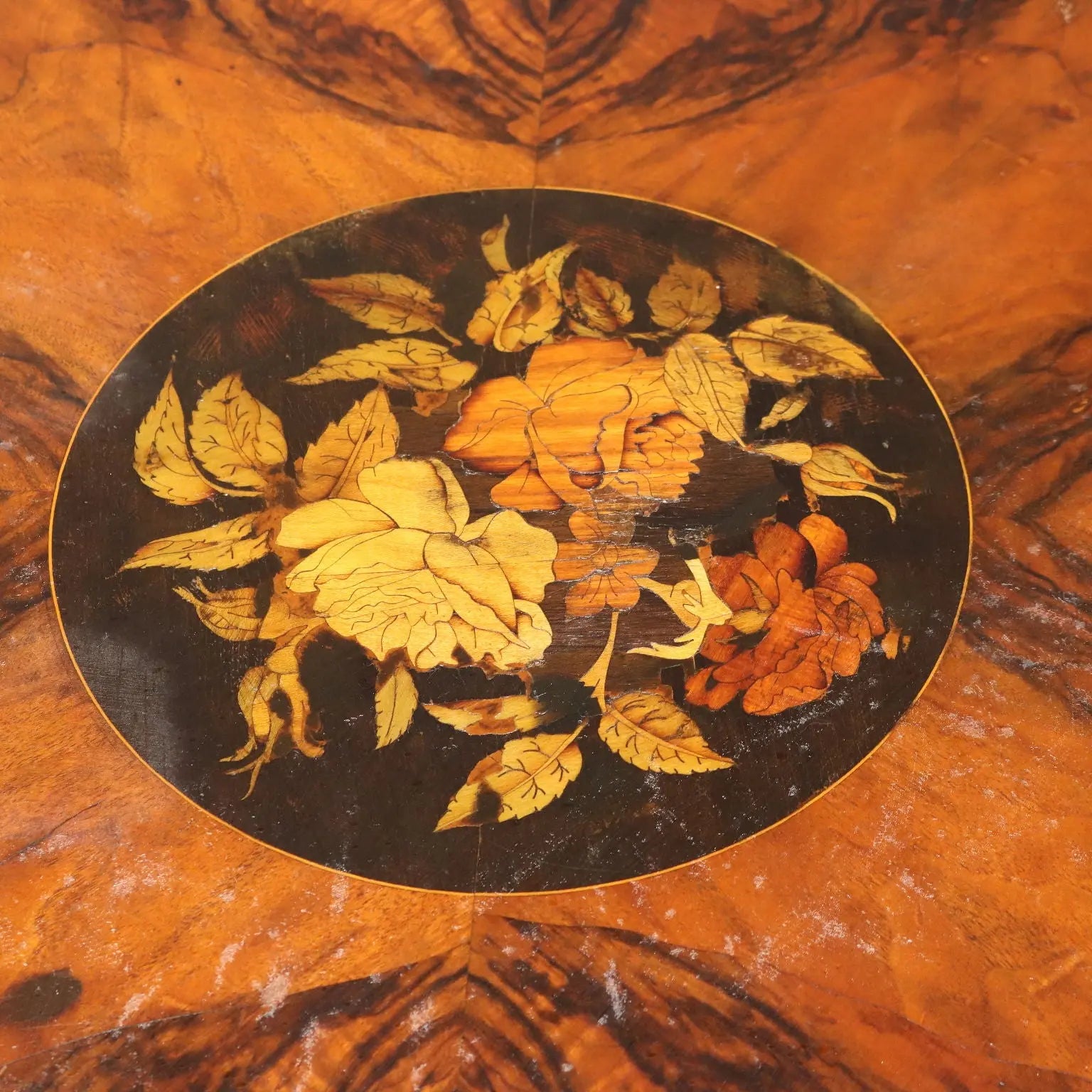 Antique Table Walnut Bois de Rose Floral Inlays Netherlands XIX Century