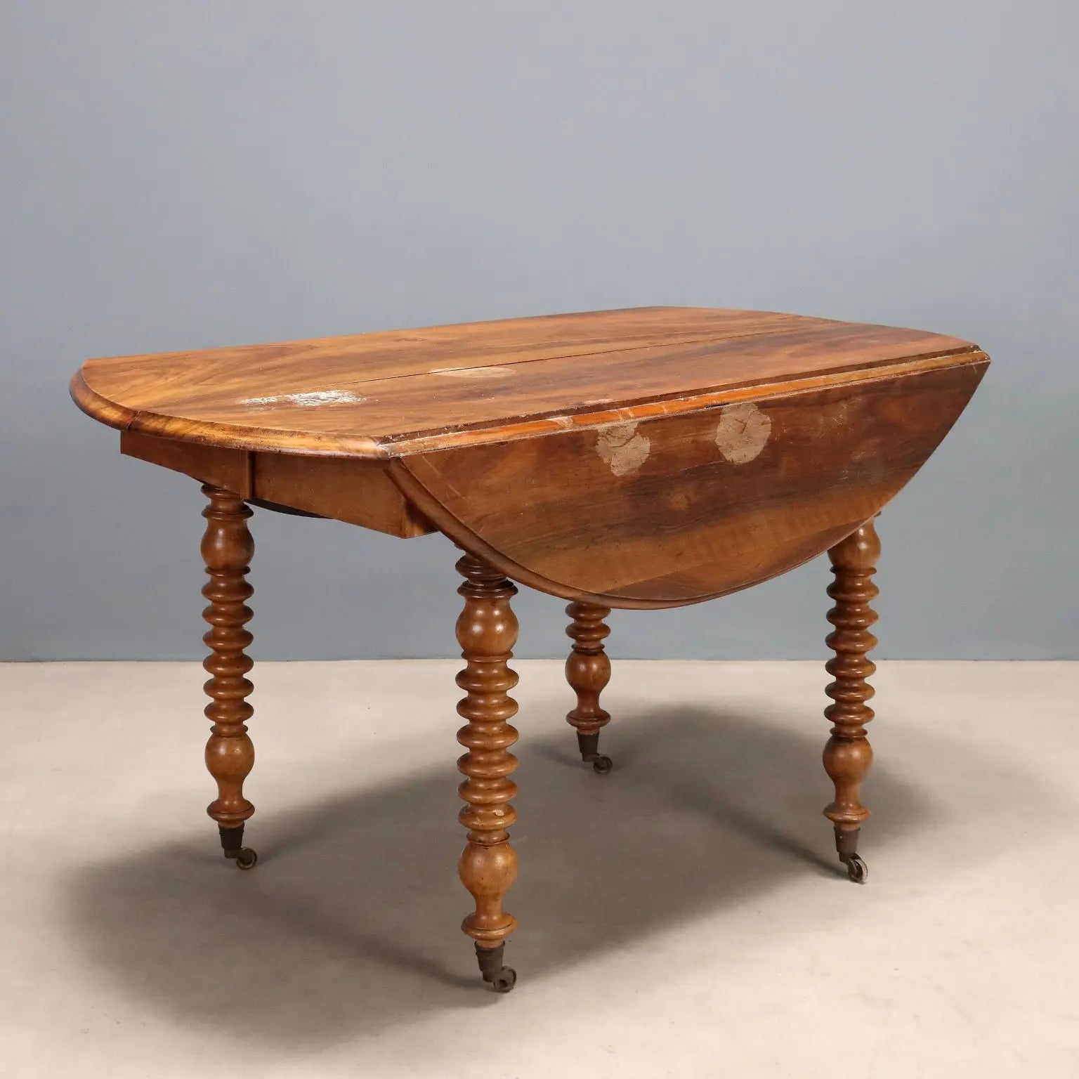 French Drop-Leaf Walnut Table, 19th Century