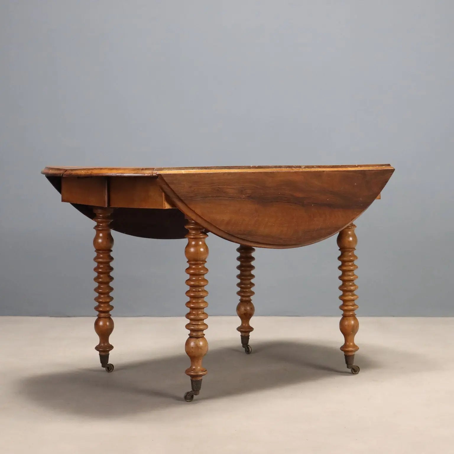 French Drop-Leaf Walnut Table, 19th Century