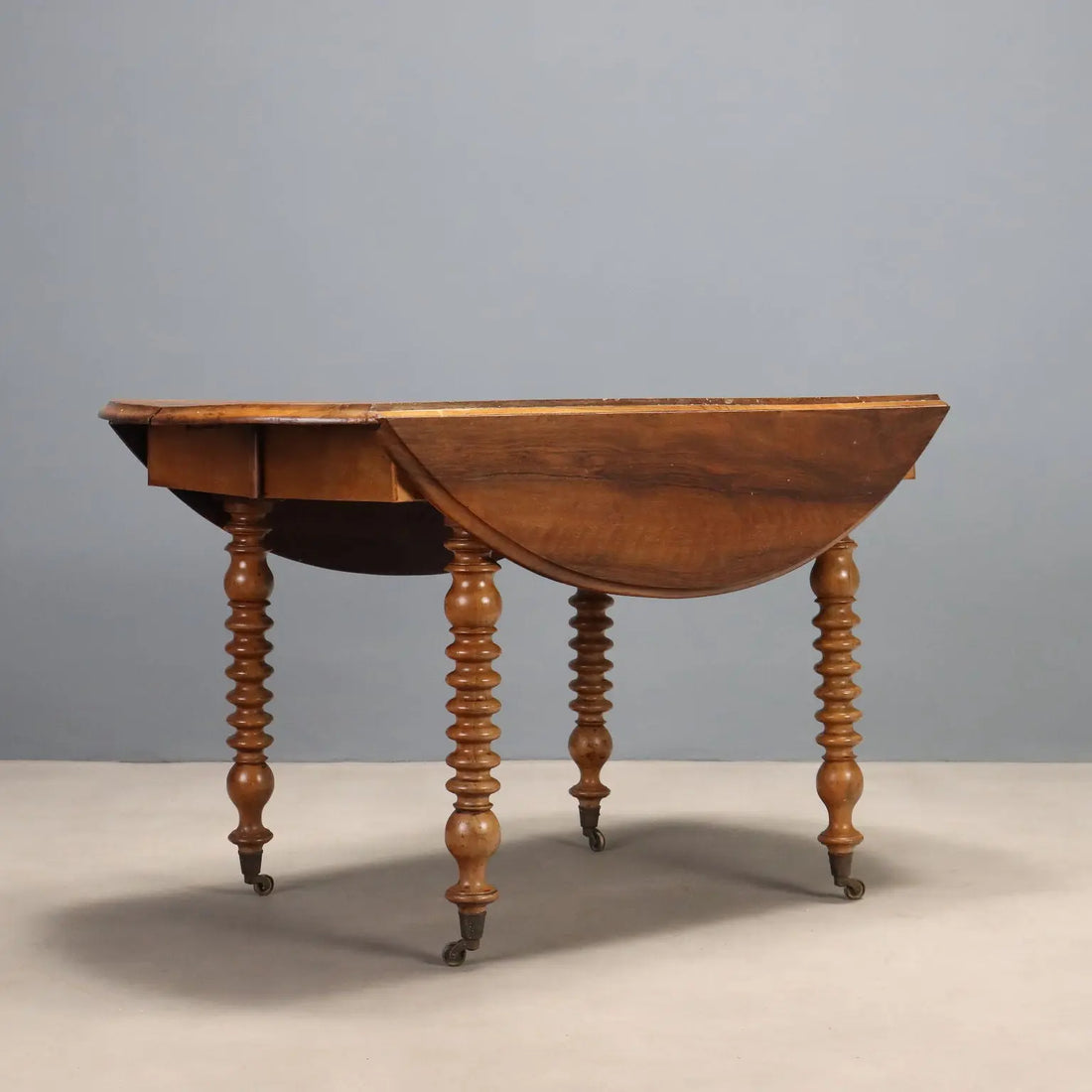 French Drop-Leaf Walnut Table, 19th Century