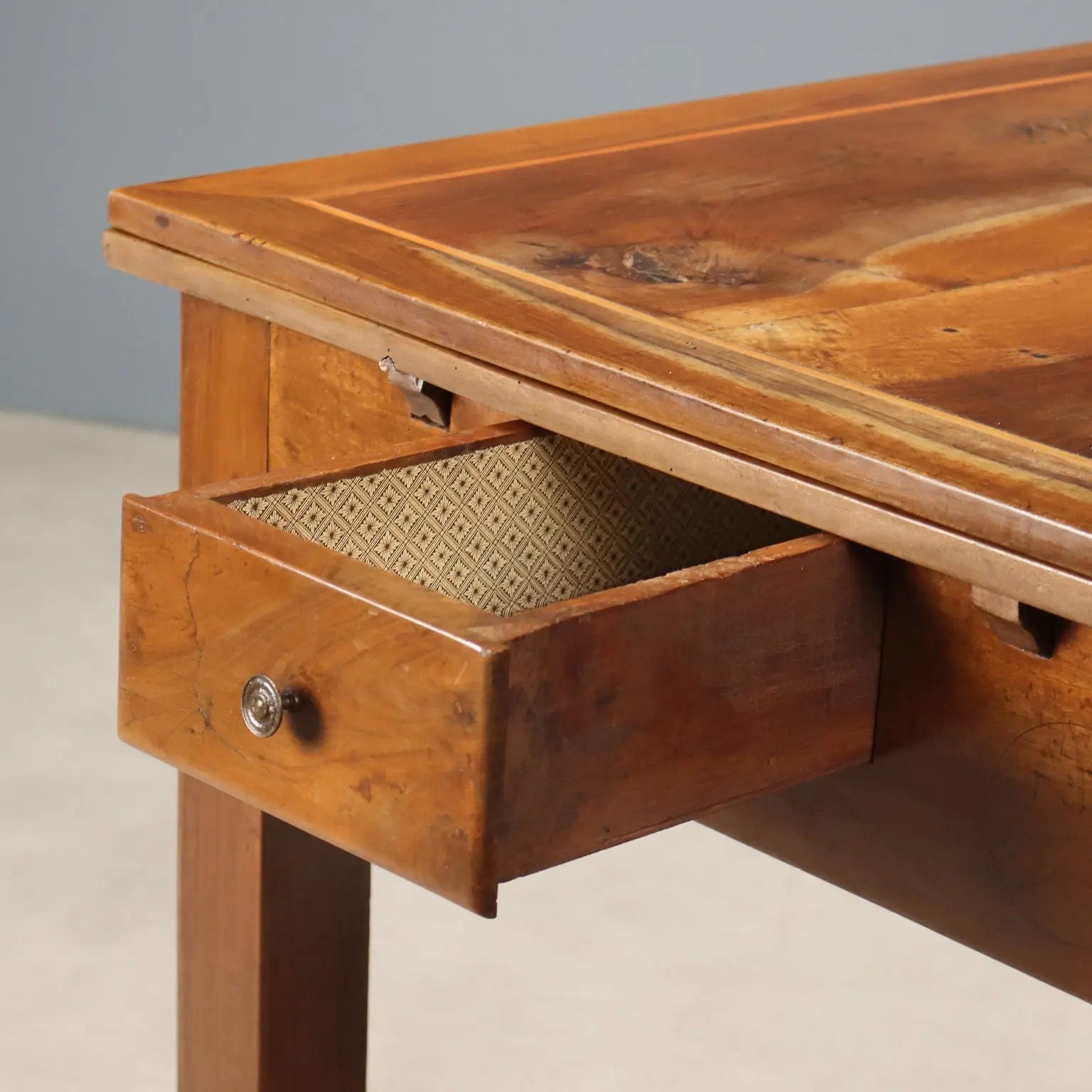 Antique Extendable Table Walnut Maple Drawers Italy XX Century