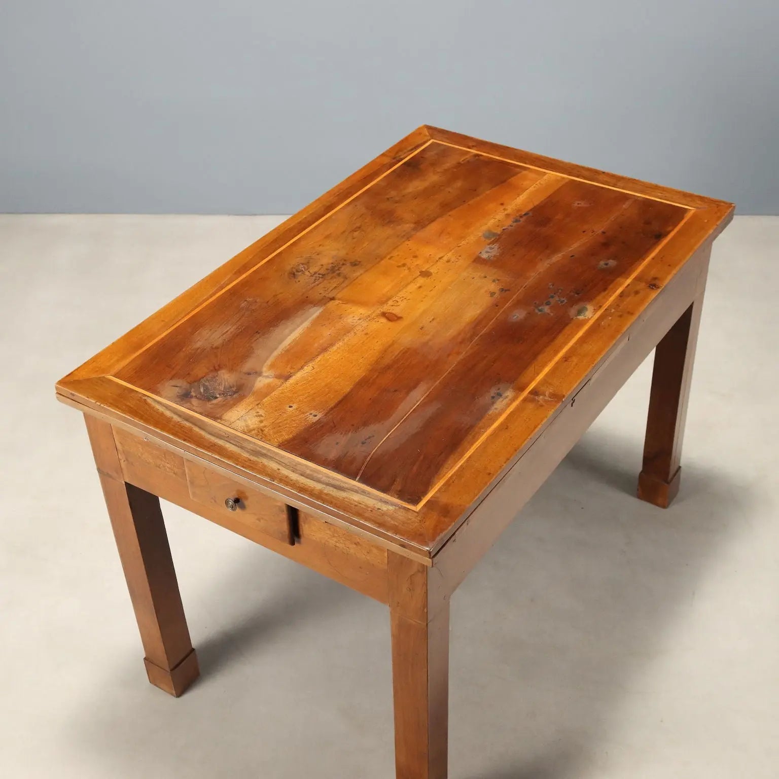 Antique Extendable Table Walnut Maple Drawers Italy XX Century