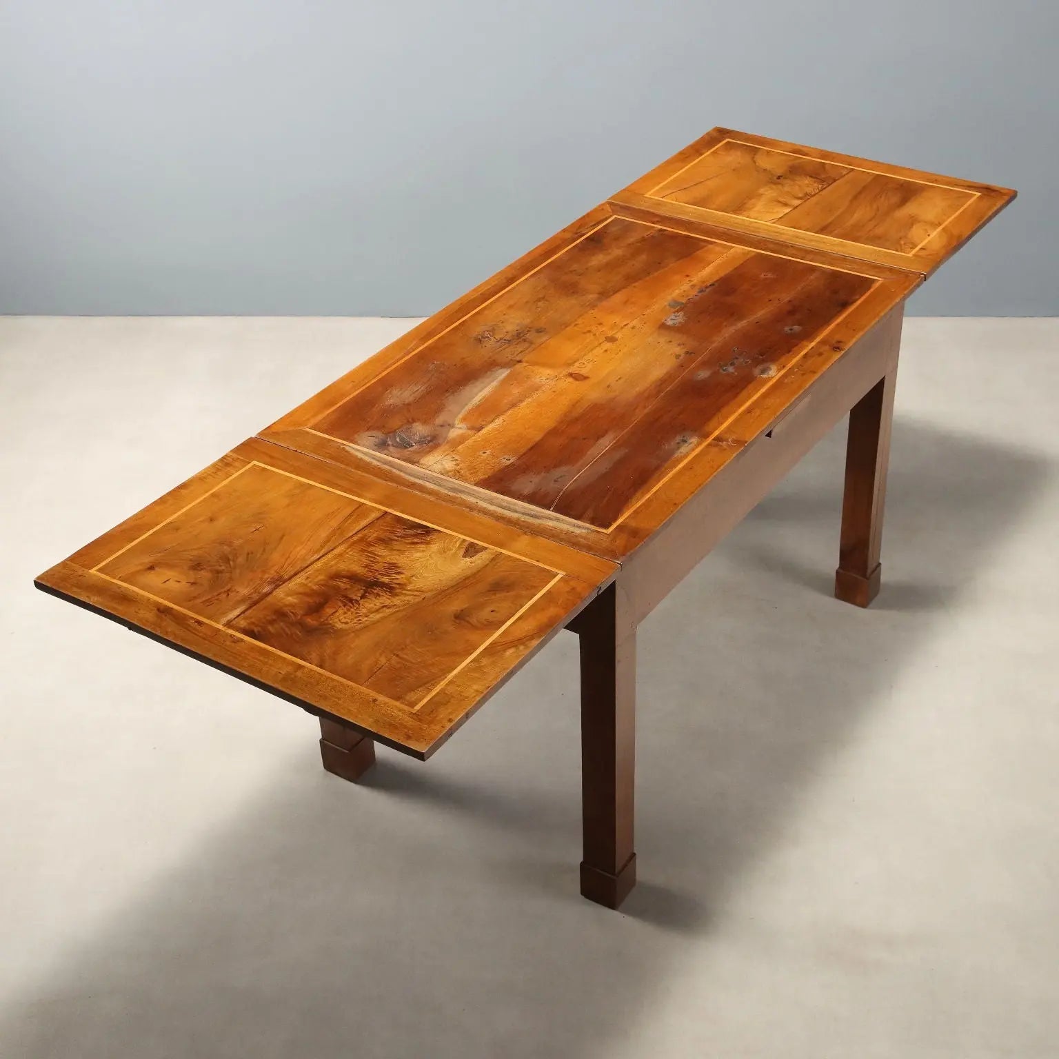 Antique Extendable Table Walnut Maple Drawers Italy XX Century
