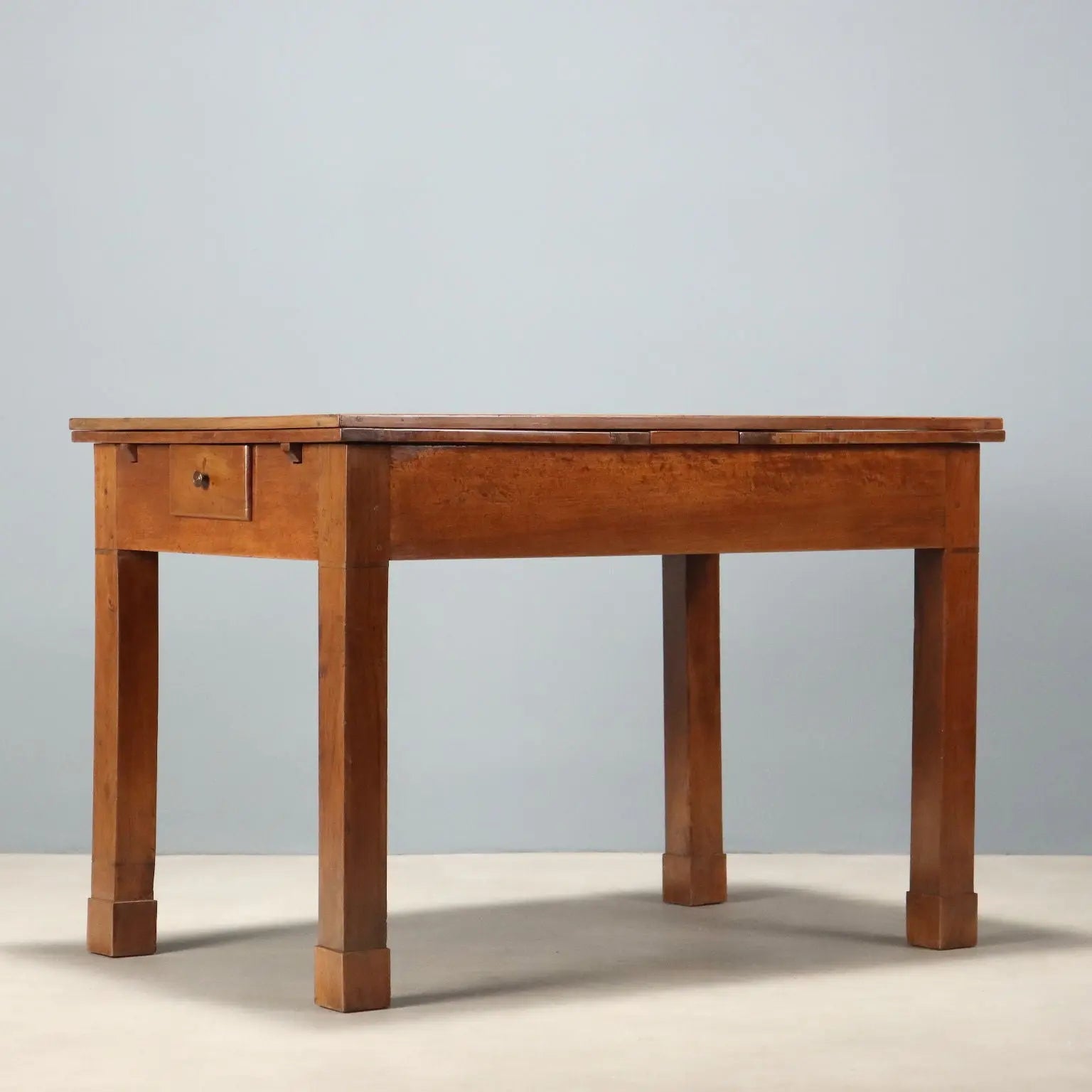Antique Extendable Table Walnut Maple Drawers Italy XX Century