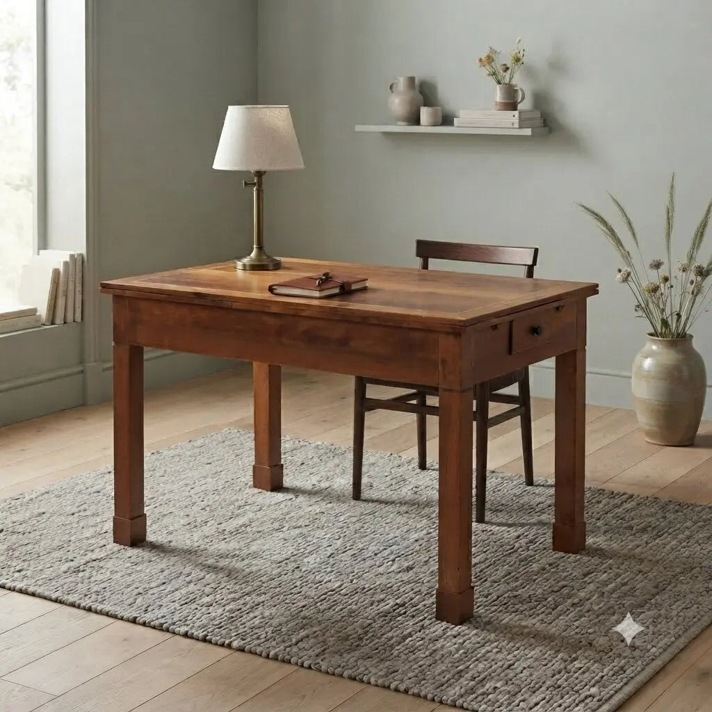 Antique Extendable Table Walnut Maple Drawers Italy XX Century