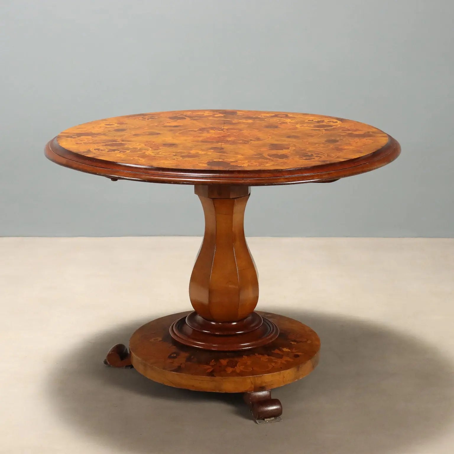 Antique Table Walnut Burl Mahogany Inlays Netherlands XX Century