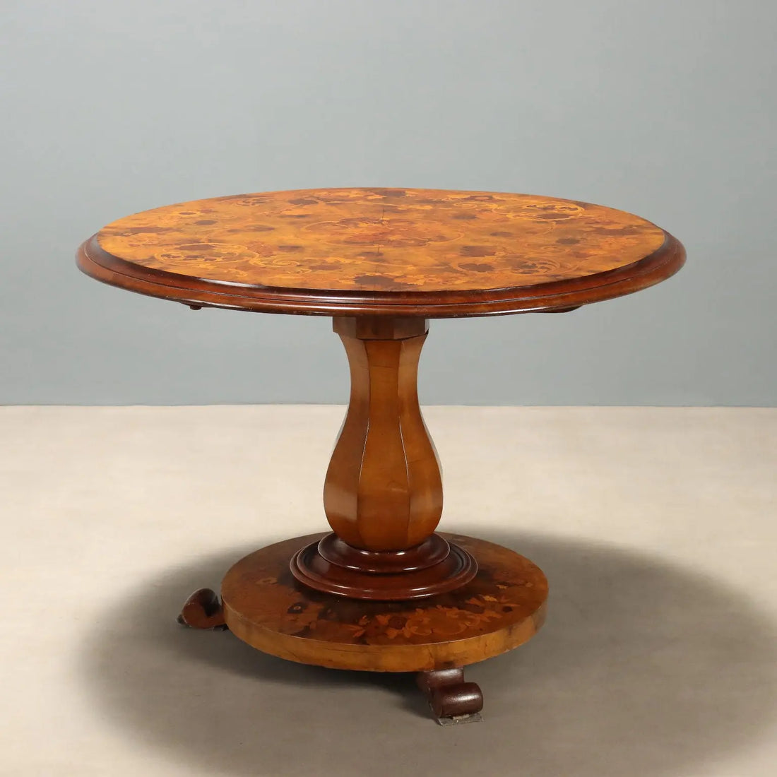 Antique Table Walnut Burl Mahogany Inlays Netherlands XX Century