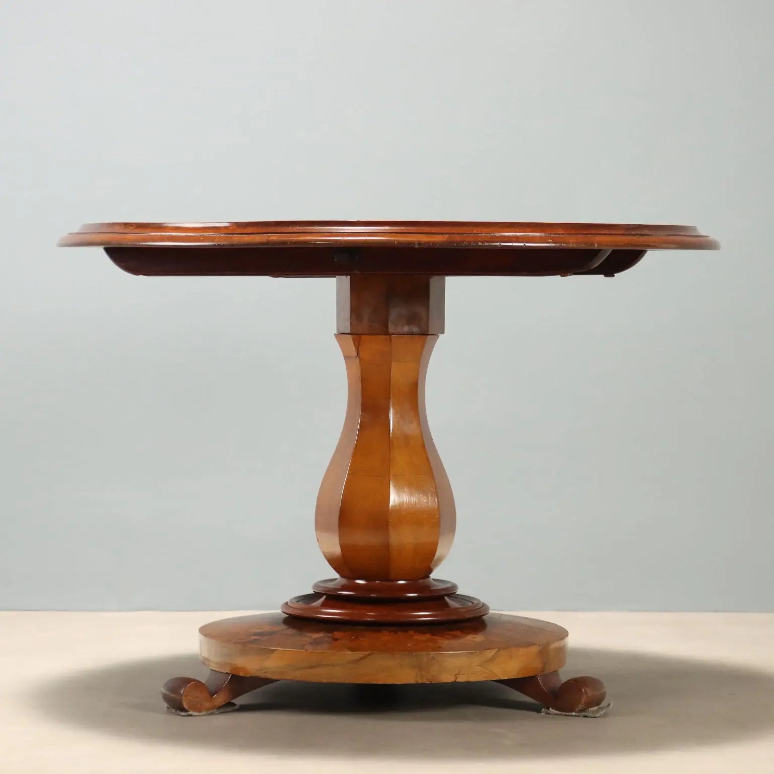 Antique Table Walnut Burl Mahogany Inlays Netherlands XX Century