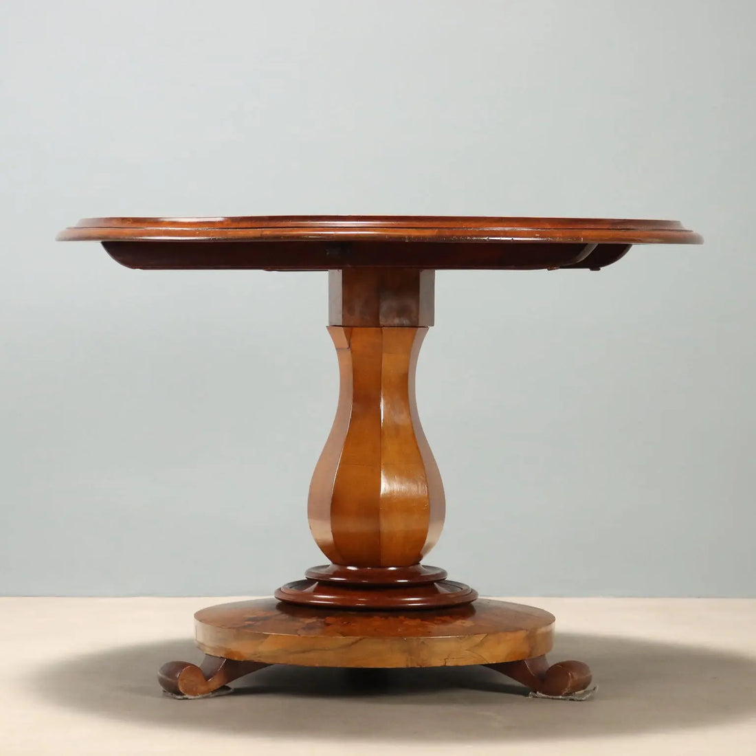 Antique Table Walnut Burl Mahogany Inlays Netherlands XX Century