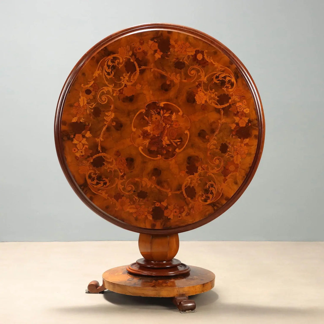 Antique Table Walnut Burl Mahogany Inlays Netherlands XX Century