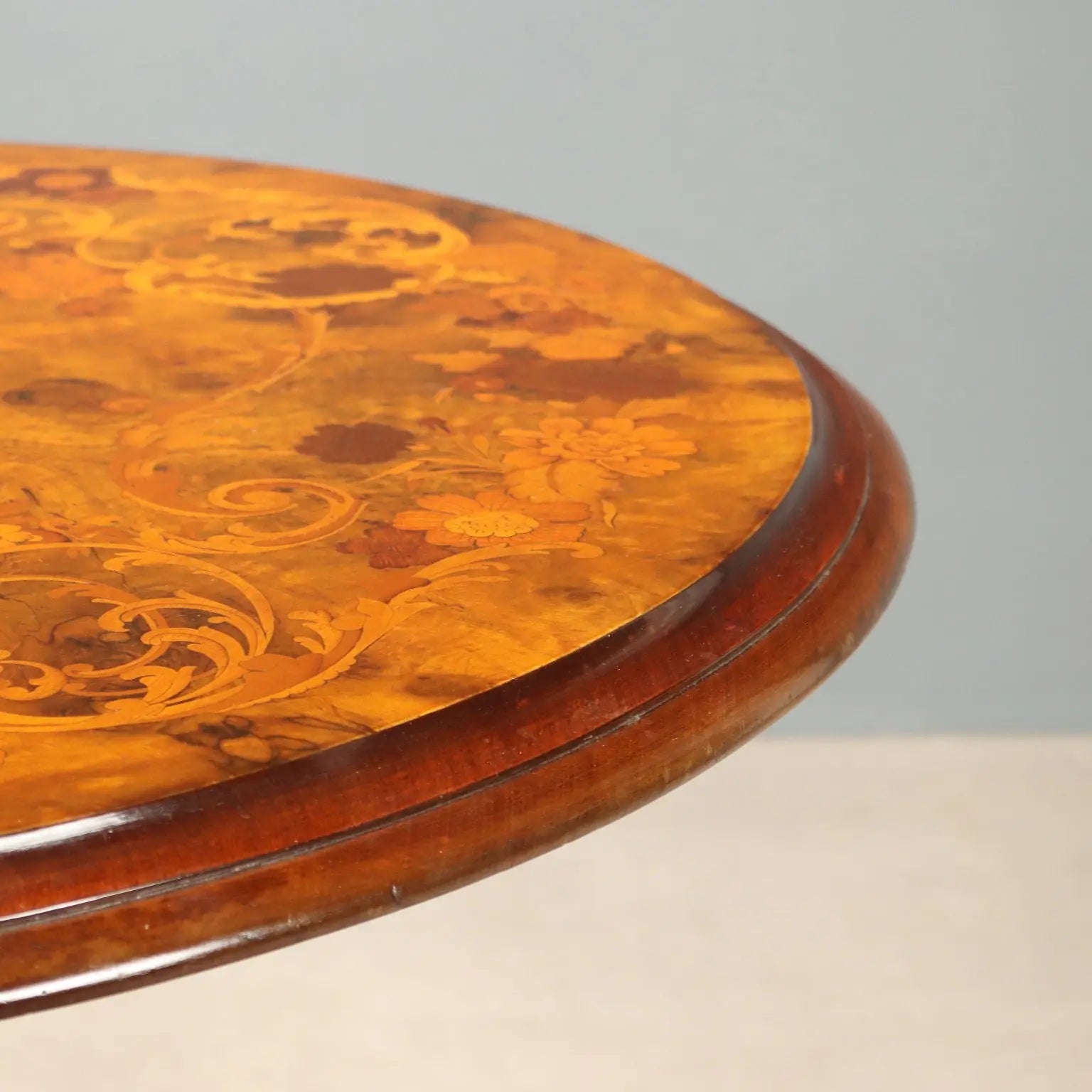 Antique Table Walnut Burl Mahogany Inlays Netherlands XX Century