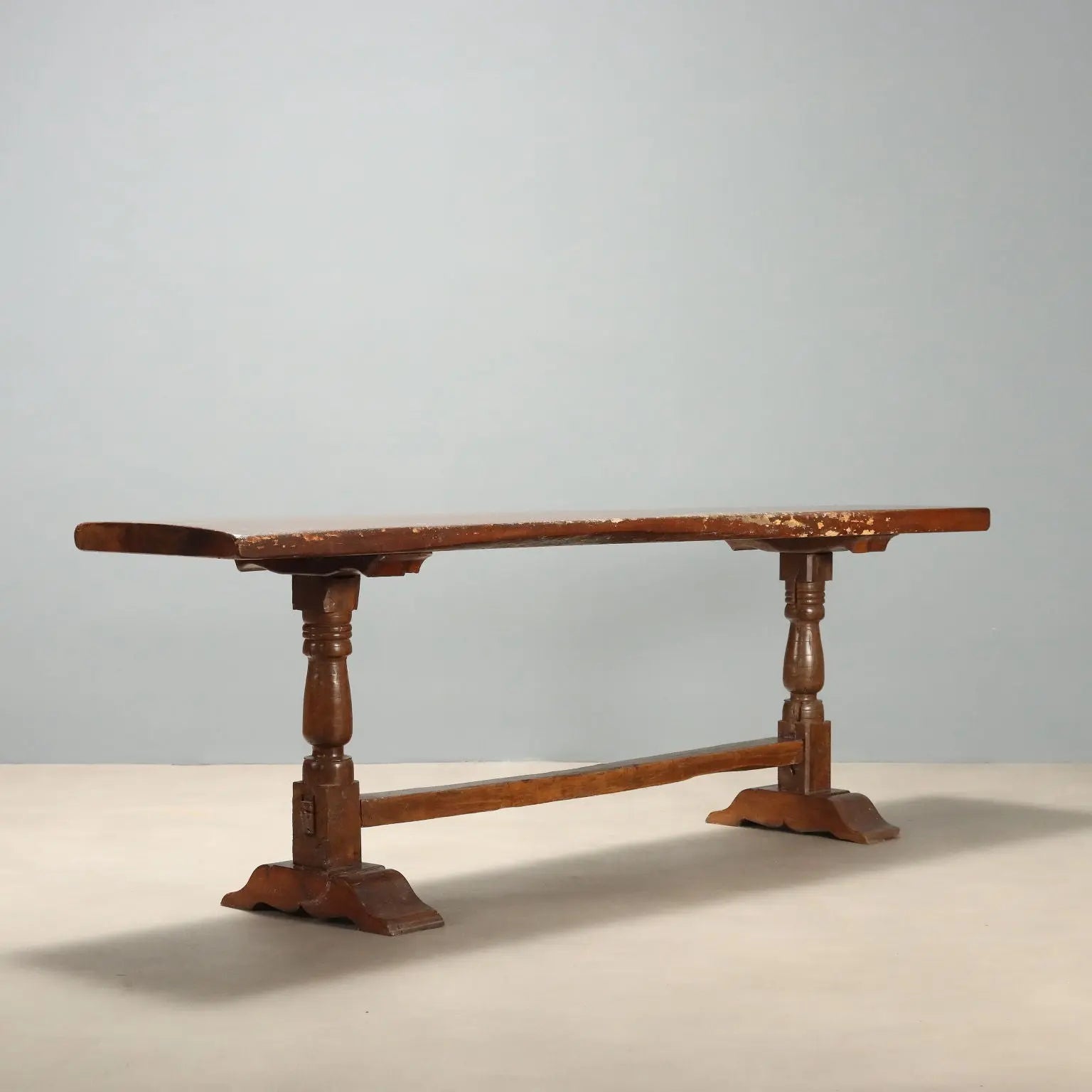 Antique Table Walnut Shaped Feet Italy XX Century