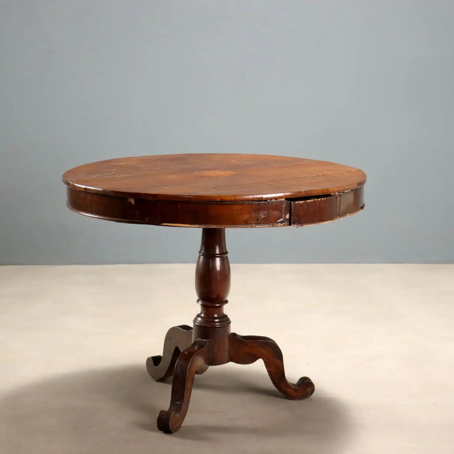 Walnut Table with Inlay, 19th Century Italy