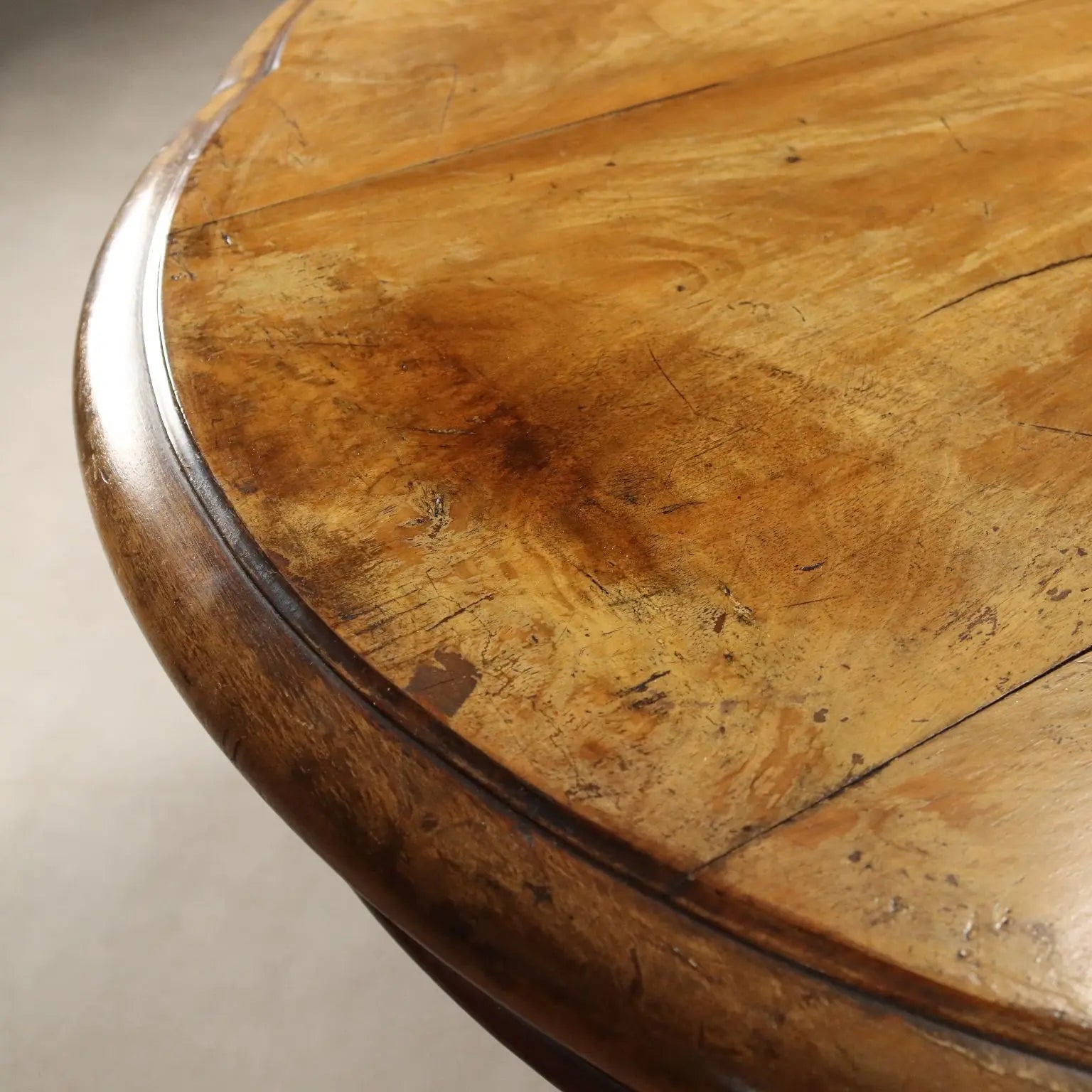 Antique Table Walnut Drawers Shaped Corners Italy XIX Century